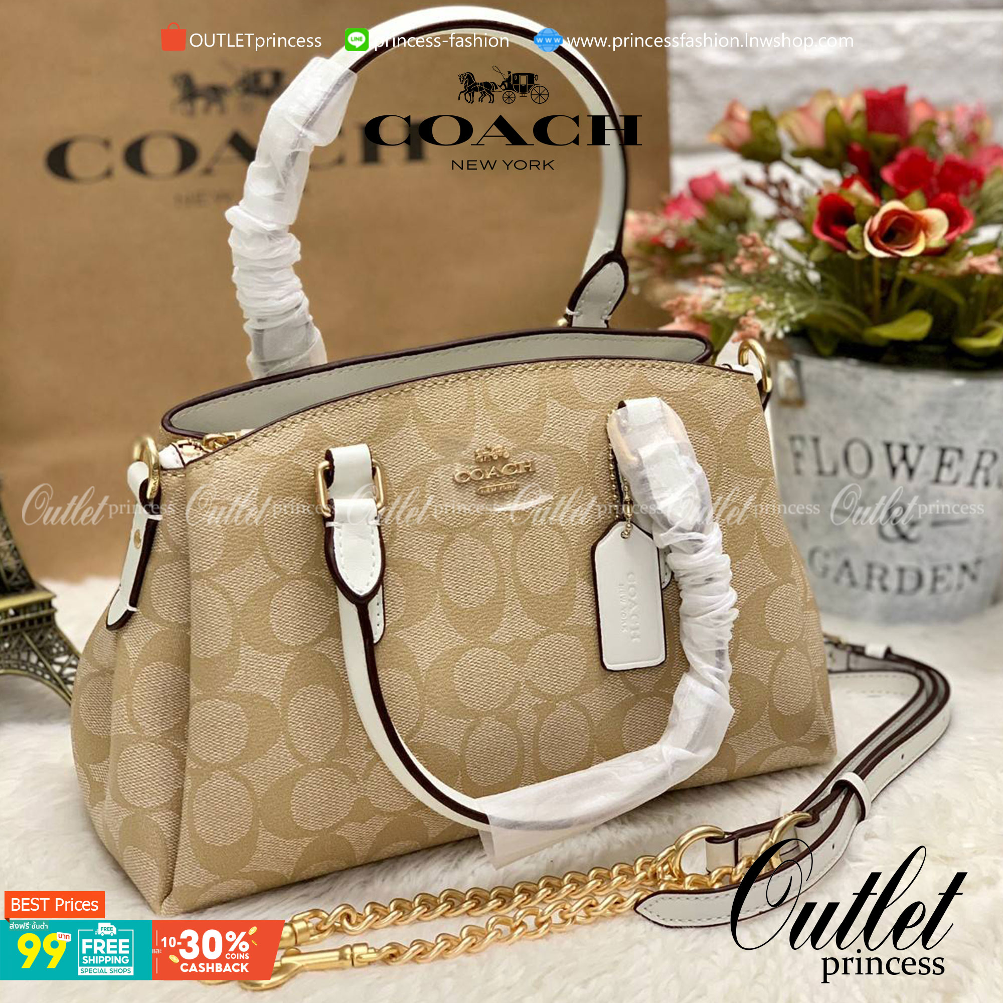 COACH MINI SAGE CARRYALL IN SIGNATURE 🌈กลับมาแล้ว รุ่นที่สาวๆหลายคนถามหาค่ะ! กระเป๋าหิ้วได้//สะพายข้างได้ pvc หนังนิ่มอย่างดีค่ะ กระเป๋าแบ่งออกเป็น3ช่อง มีเป็นช่องซิปกลาง แต่ละช่องกว้างใส่ของจำเป็นได้ครบเลยนะคะ พร้อมสายสะพายแบบโซ่ต่อหนังถอดออกได้เ