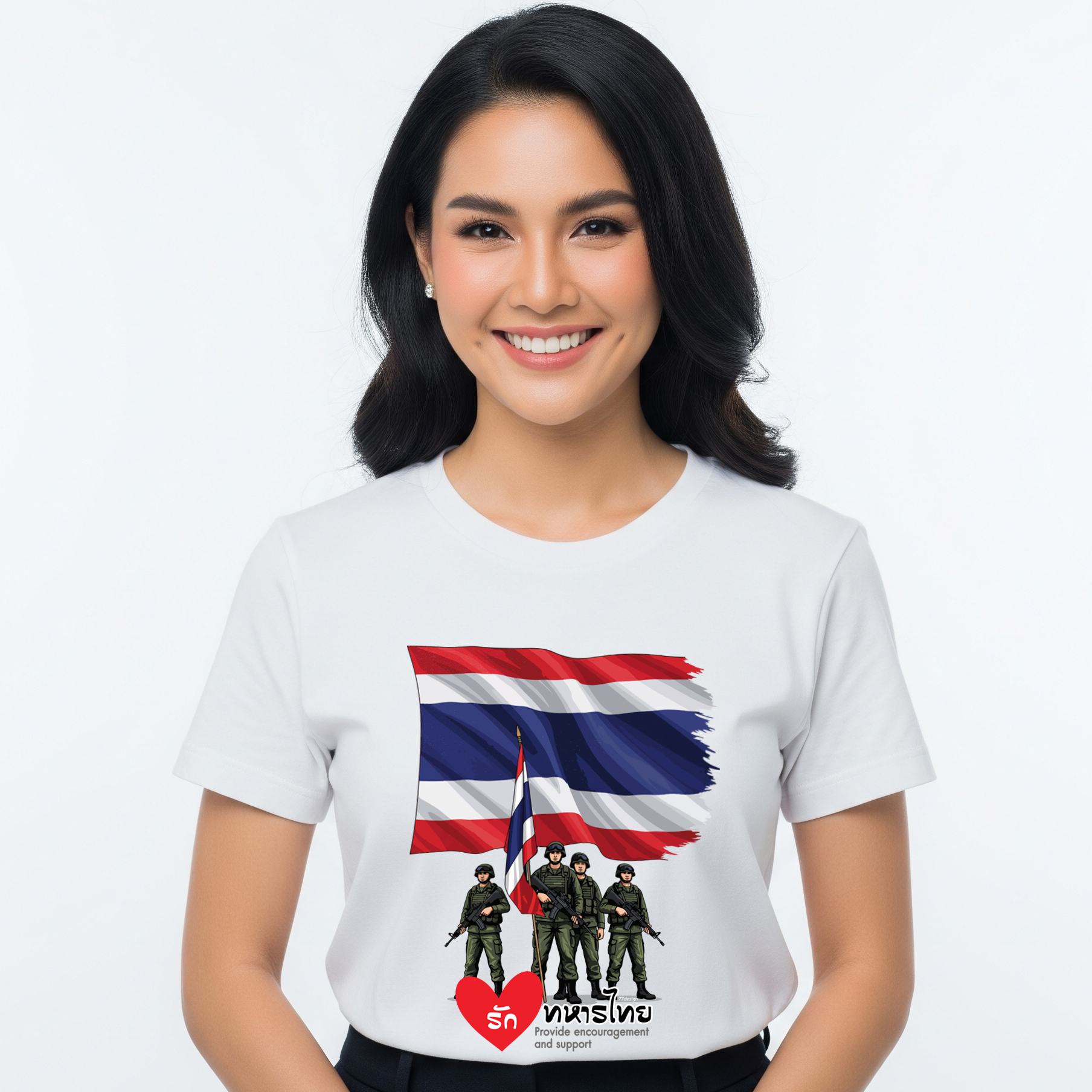 77DESIGN เสื้อยืดเท่ ๆ รักชาติ สนับสนุนทหารไทย ลายธงไทยใหญ่เต็มอก