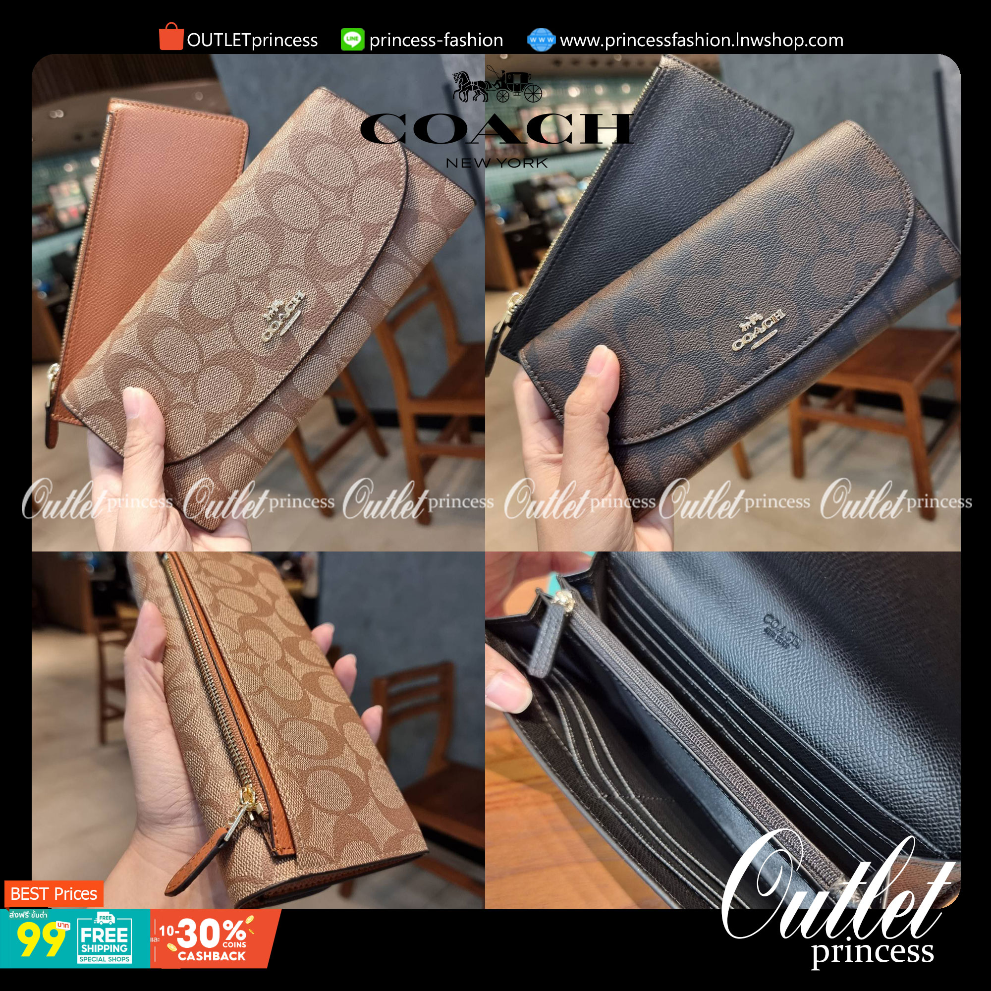 COACH F52601 POP SLIM ENVELOPE WALLET IN SIGNATURE รุ่นขายดี ขายหมด!! รุ่นหายาก!! เติมสต็อคจ้า!! กระเป๋าสตางค์รุ่นฝาพับ ดีไซน์เรียบหรู คลาสสิค ใช้งานง่ายและสะดวกมากๆ ด้วยซองซิปที่เสียบด้านหลัง ถอดแยกออกมาใช้ได้ หรือเอาออก พกกระเป๋าเดี่ยวๆก็ได้ ถือใบนี้ดูไ