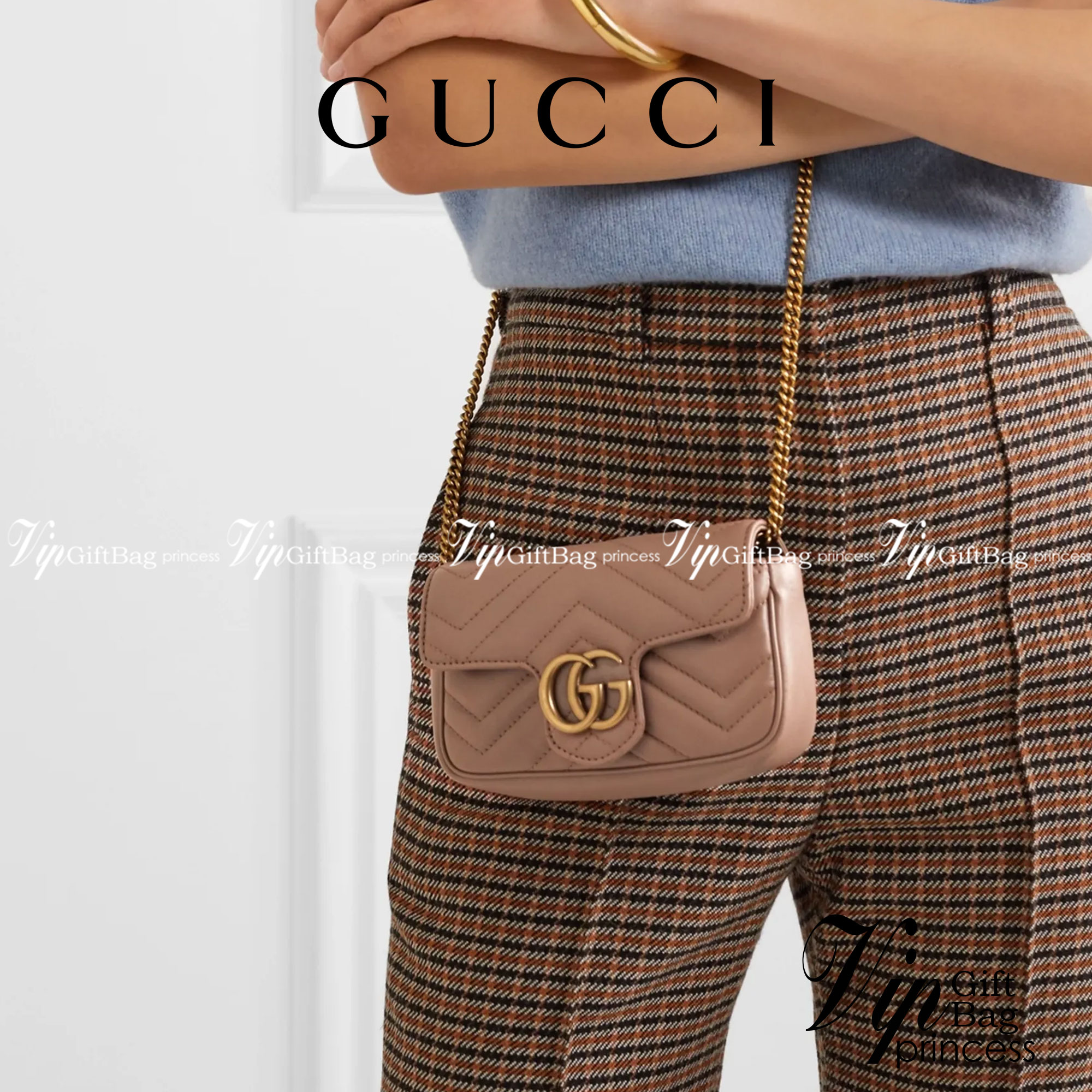 หนังแท้ GUCCI GG Marmont Super Mini กระเป๋าสะพายข้างใบเล็ก น้องมินิ น่ารั๊กมุ้งมิ้ง วัสดุหนังแท้เชฟรอน สายสะพายแบบโซ่ อะไหล่ทองหรูหรา ด้านหน้าประดับโลโก้แบรนด์หรู ทนทาน แข็งแรง น้ำหนักเบา น่ารักมุ้งมิ้ง ไม่ควรพลาดเลยค่า ภาพสินค้าถ่ายจากงานขายจริง ใช้งานต่