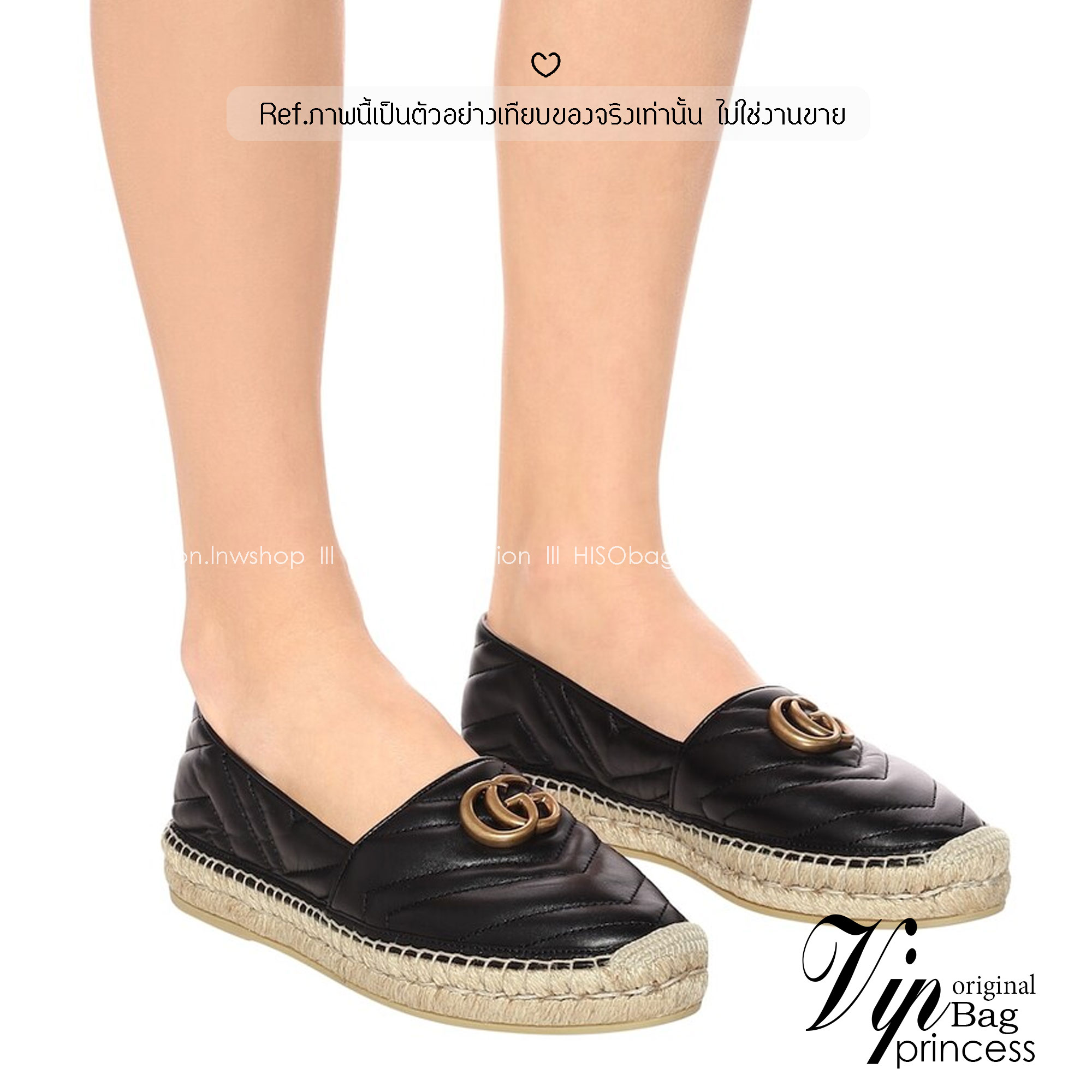 GUCCI Leather Espadrille with double G รองเท้าผ้าใบลำลองรุ่นยอดฮิต ขับผิว ใส่สบาย ยืนเดินได้นาน พื้นยางอย่างดียืดหยุ่นสูง ใส่เดินชิลหรือเที่ยวก็ปัง สวยงาม ได้หลากหลายโอกาส