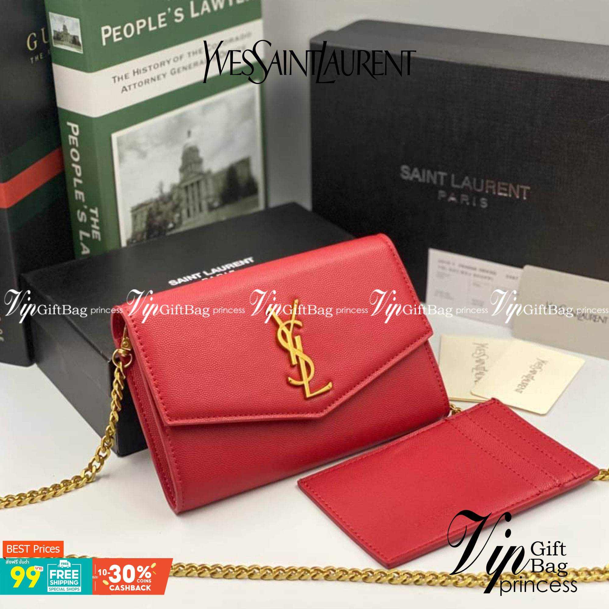 VIP 】หนังแท้ YSL WOC Saint Laurent Envelope Monogram Leather Crossbody Bag หนังคาเวียร์ อะไหล่ทองสุดหรู มาพร้อมใบเล็กใส่บัตรได้ พร้อมส่งที่ไทย