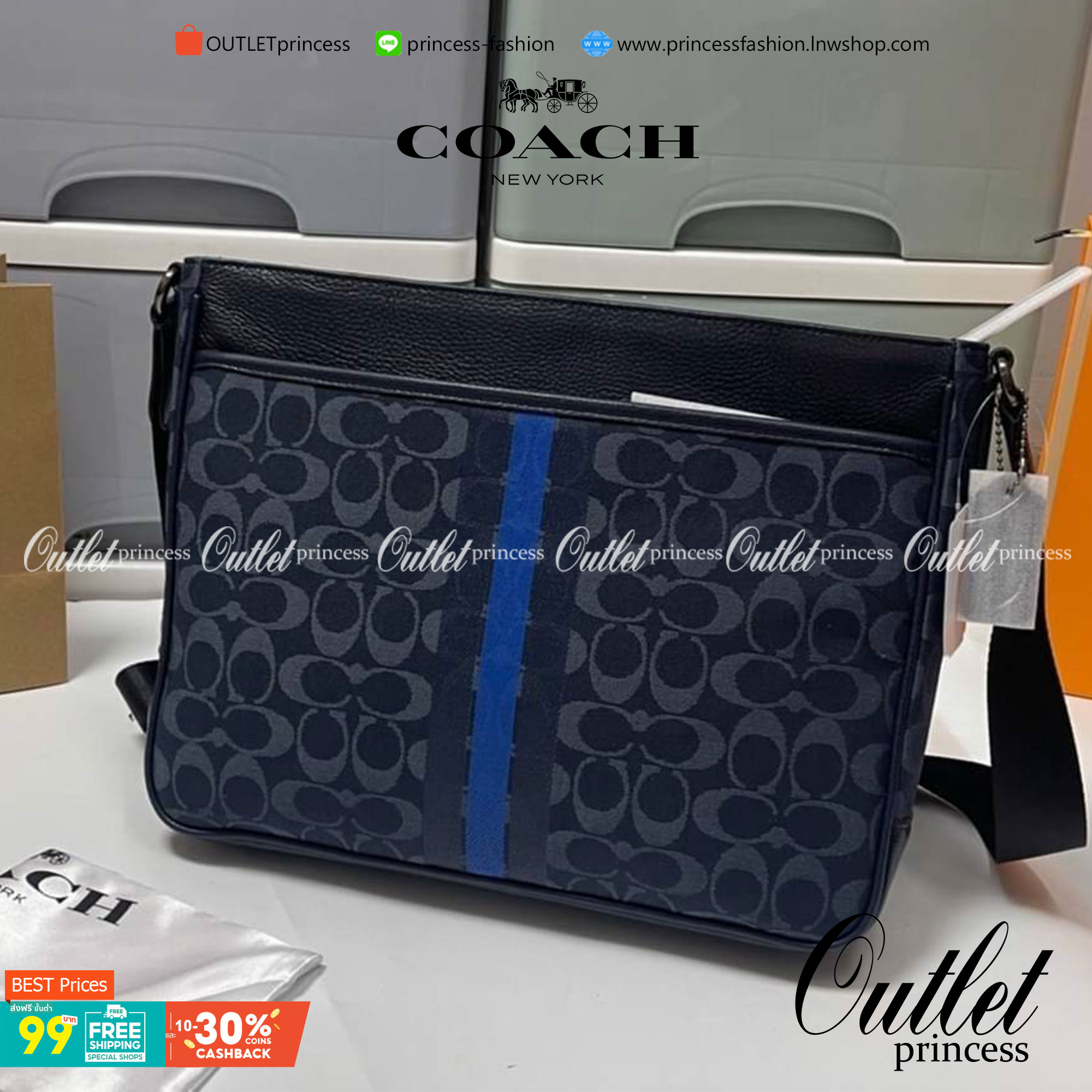 COACH Thompson Crossbody In Signature Jacquard With Varsity Stripe C5291 มี 2 สี พร้อมส่งที่ไทย