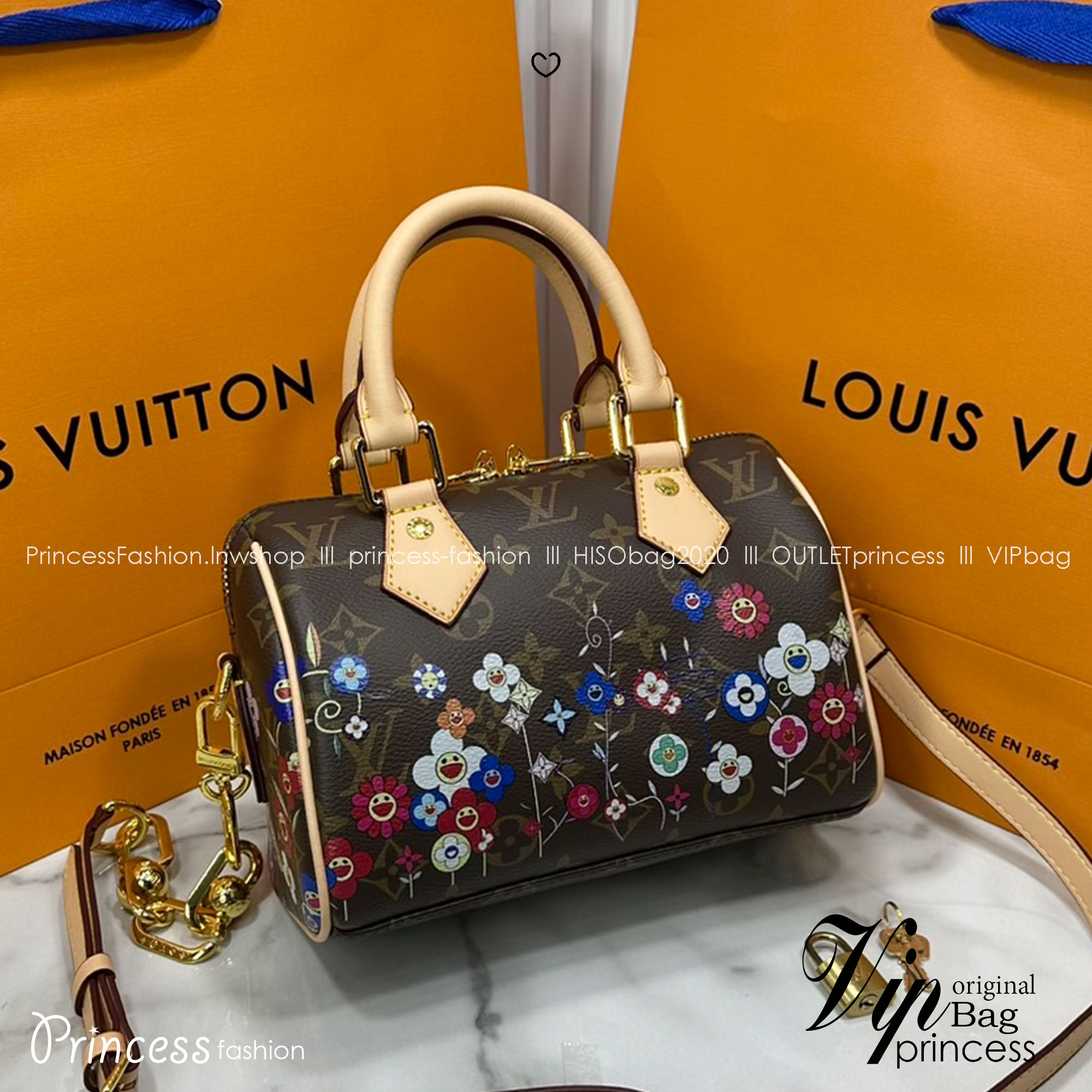 LV x TM Speedy Bandoulière 20 bag Monogram Flower กระเป๋าทรงหมอนคอลเลกชันสุดพิเศษ สวยคลาสสิกมีชีวิตชีวา สีสันสดใสสไตล์ superflat สุดไอคอนิกของ Takashi Murakami ด้วยโมโนแกรมดอกไม้หลากสี