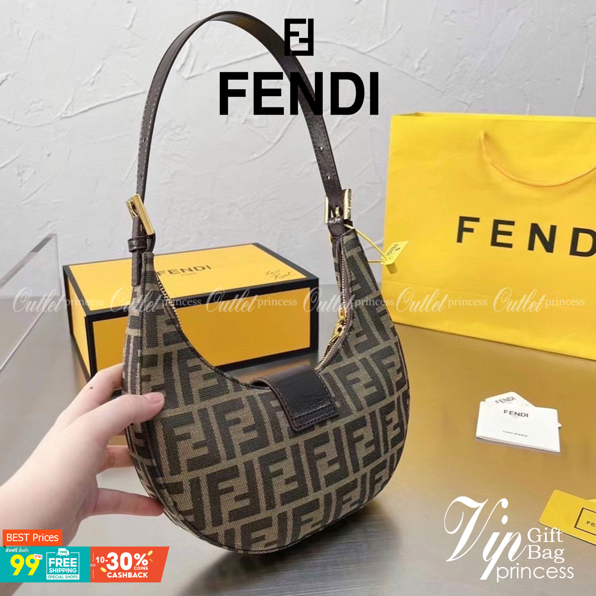 VIP GIFT 】Fendi Vintage Bag กระเป๋าสะพาย fendi มาใหม่ งานซิป วัสดุผ้าทอลายฟินดิอะไหล่สีทอง งานสวยดีไซน์เรียบหรู สวยตรงปกไม่จกตา อะไหล่ปั๊มทุกจุด สวยเก๋มากค่ะ