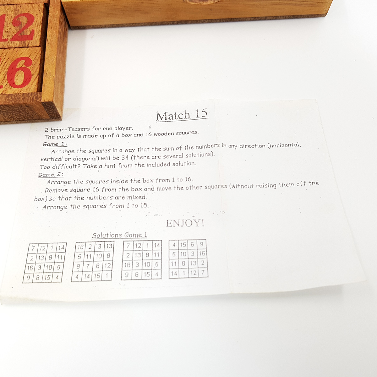 เกมเลื่อนตัวเลขเรียงตัวเลขไม้แบบ1-16 (12.5x12.5x1.7cm.)