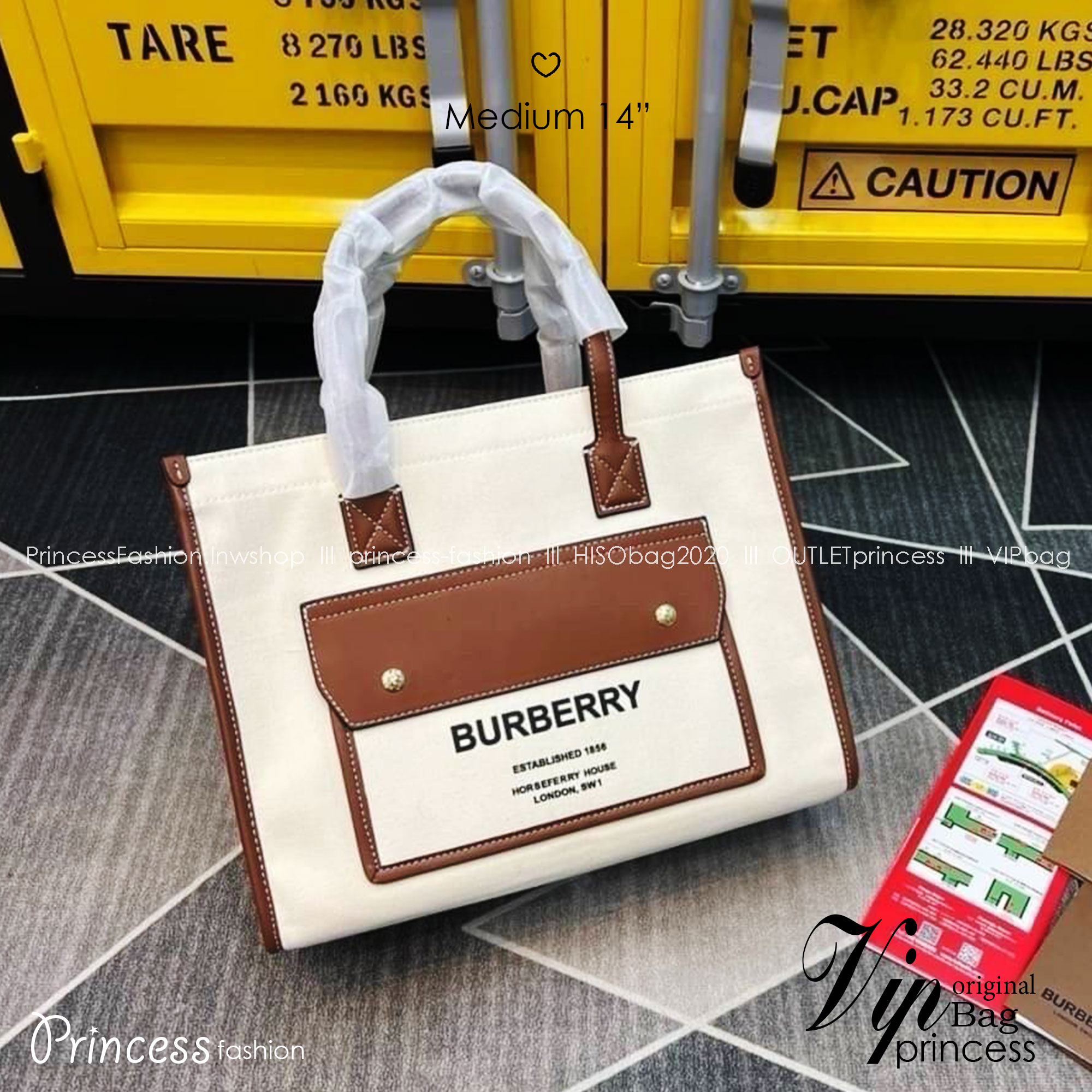 Burberry Freya Canvas Tote Bag Medium กระเป๋าสะพายทรงโท้ทใบกลาง ดีไซน์ทรงเหลี่ยมสวยอยู่ทรง