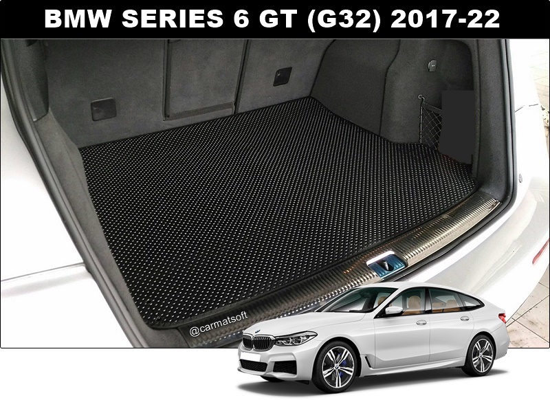 แผ่นปูท้ายรถ BMW SERIES 6 G32 (2017-22) ลายกระดุมเล็กPVC สีดำ เข้ารูป ตรงรุ่นรถ