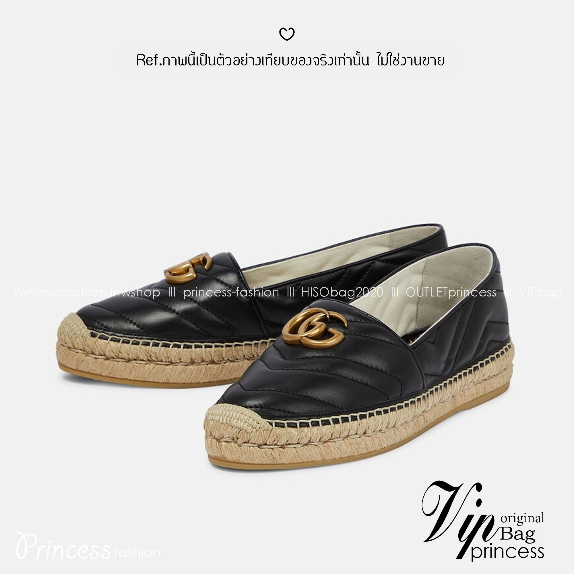 GUCCI Leather Espadrille with double G รองเท้าผ้าใบลำลองรุ่นยอดฮิต ขับผิว ใส่สบาย ยืนเดินได้นาน พื้นยางอย่างดียืดหยุ่นสูง ใส่เดินชิลหรือเที่ยวก็ปัง สวยงาม ได้หลากหลายโอกาส