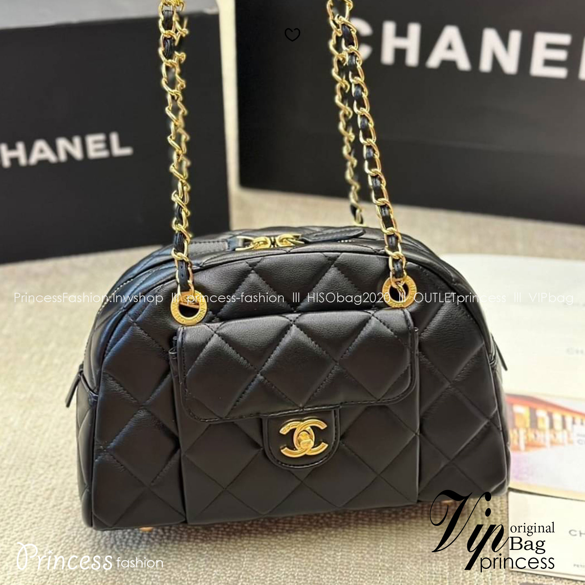 CHANEL 24A Bowling Bag กระเป๋าสะพายทรงโบลิ่ง รุ่นท็อปฮิต งานหนังเรียบ อะไหล่สีทองสวยหรู ขนาดกำลังสวย รูปทรงคลาสสิคใช้งานได้สะดวก