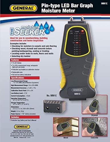 GENERAL เครื่องวัดความชื้นพื้นคอนกรีต ผนังปูน ไม้พื้น ใช้วัดความชื้นก่อนการทาสี ติดตั้งพื้น รุ่น MM1E