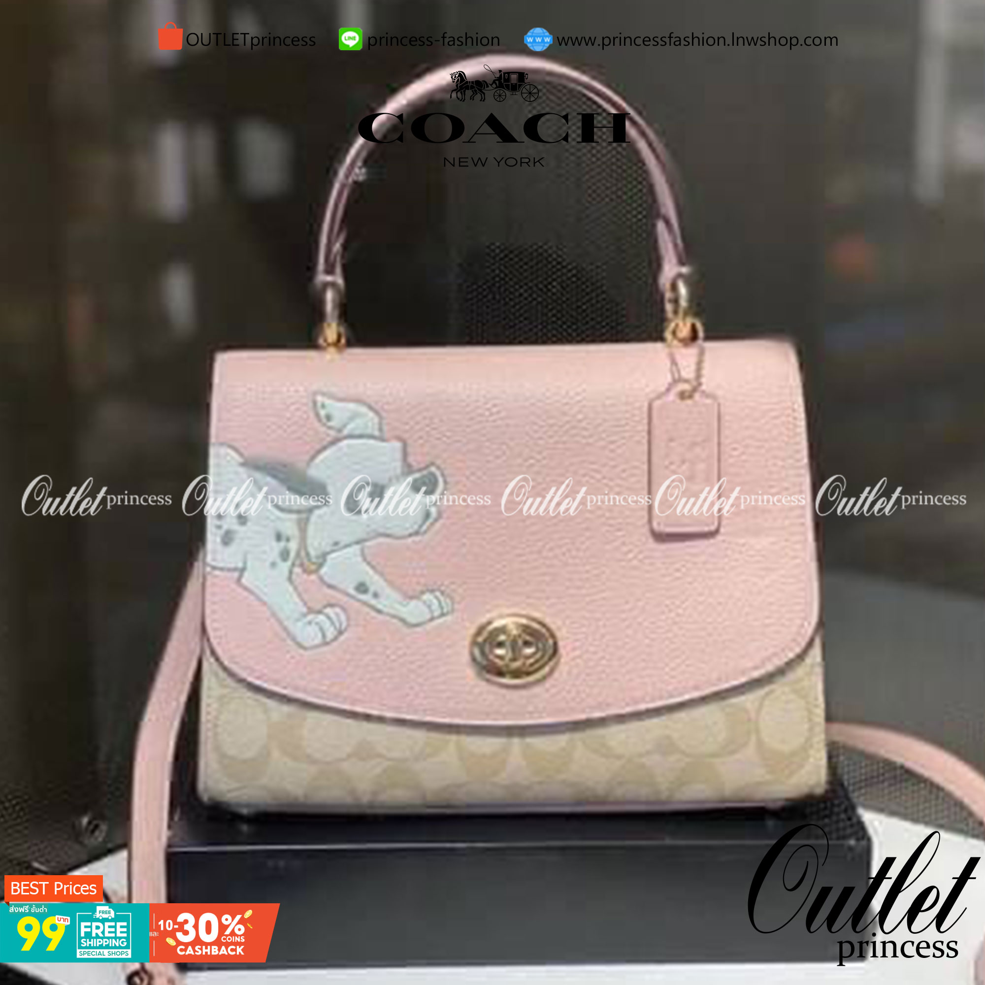 Coach Disney X Tilly Top Handle In Signature with Dalmatian Blossom/Light Khaki Multi Coated Canvas Satchel กระเป๋าถือและสะพายข้างรุ่นลิมิเตด คอลเลคชั่น Disney น่ารักมากค่ะ ใส่กระเป๋าสตางค์ใบยาวได้