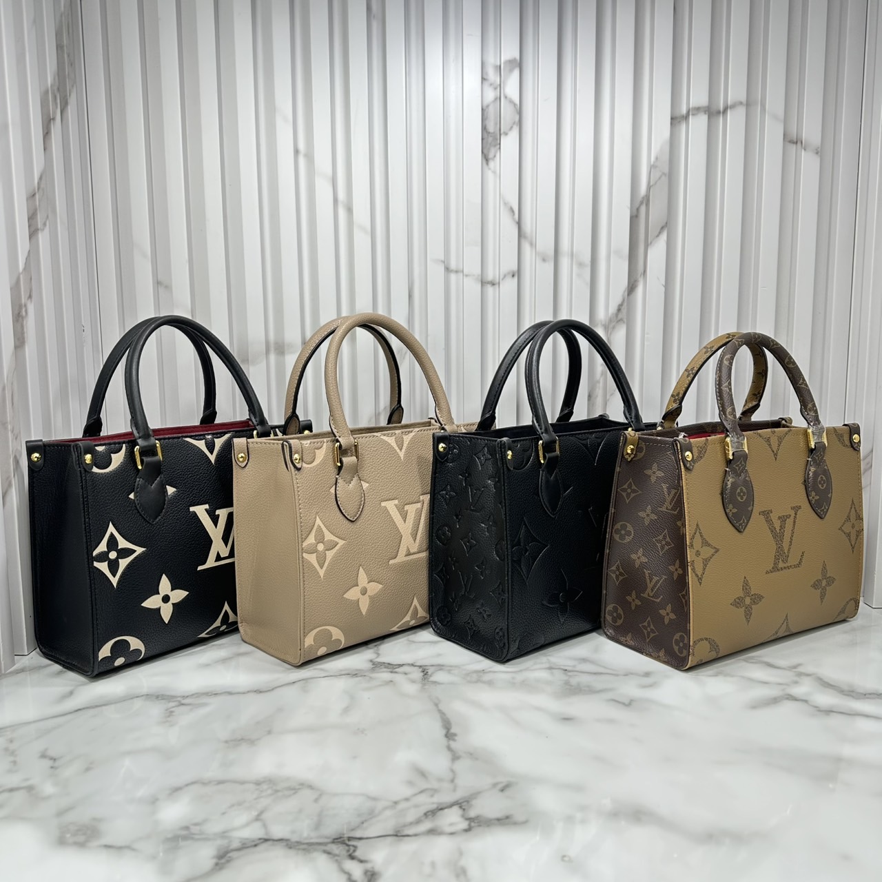 ORI หนังแท้ | LV OnTheGo PM bag กระเป๋าสะพายทรงโท้ท Monogram Empreinte ประทับลาย Medium Bicolor พกพาของใช้ที่จำเป็นอย่างมินิแท็บเล็ต เลือกใช้งานได้หลายรูปแบบ