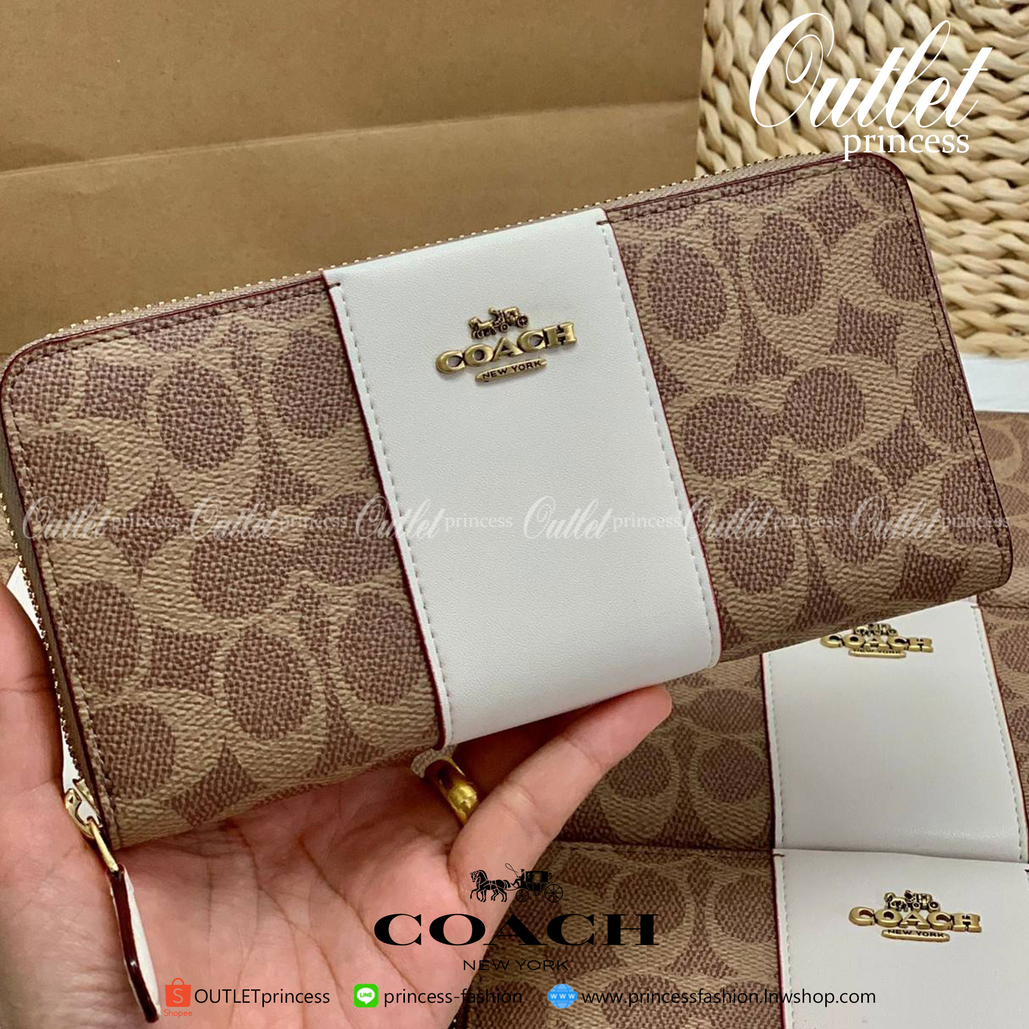 ของแท้ COACH ACCORDION ZIP WALLET ((31546)) กระเป๋าเงินใบยาว แบบซิปรอบ หนังแท้ ตัดหนังเรียบตรงกลางสวยงามค่ะ