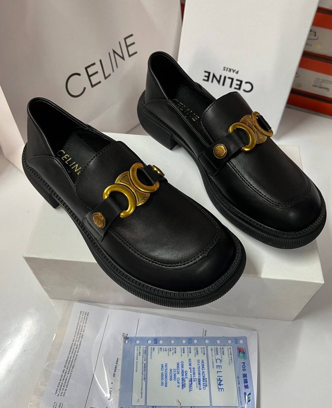 หนังแท้ CELINE LOAFER TRIOMPHE BLACK CALFSKIN LINING / Celine Shoes ภาพสินค้าถ่ายจากงานขายจริง ใช้งานต่างประเทศได้