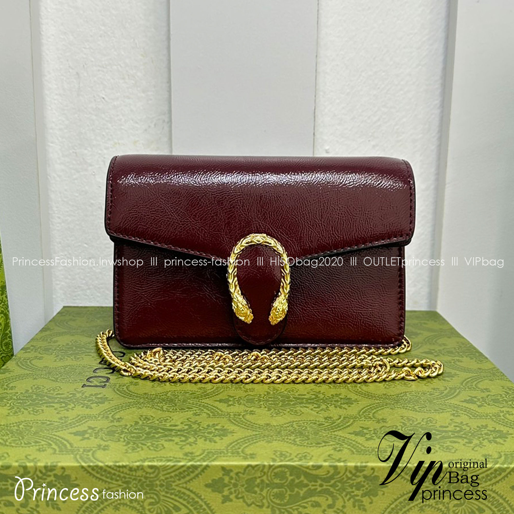 GUCCI DIONYSUS SUPER MINI BAG Patent Leather กระเป๋าสะพายหนังแก้ว เกรดออริ สลับแท้ 1:1 ใช้งานต่างประเทศได้