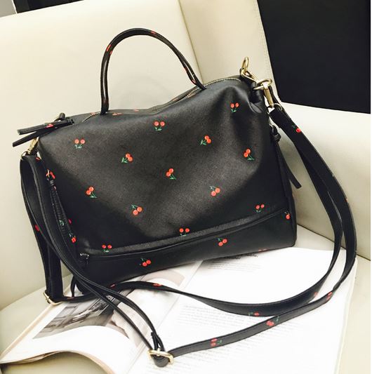 กระเป๋าสะพายข้างผู้หญิง หนัง Pu กันน้ำได้ กระเป๋าถือใบใหญ่ ใส่ของได้เยอะ แบบวัยรุ่น ลายเชอรี่ กระเป๋าสะพายวัยรุ่น ใส่ของเที่ยว สีชมพู น้ำเงิน 553780
