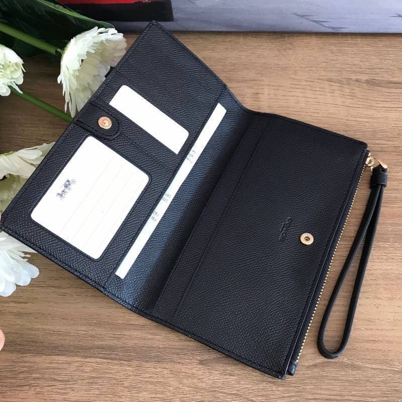 COACH 73156 Pebbled Leather Long Wallet พร้อมส่งสีดำ สีน้ำตาล