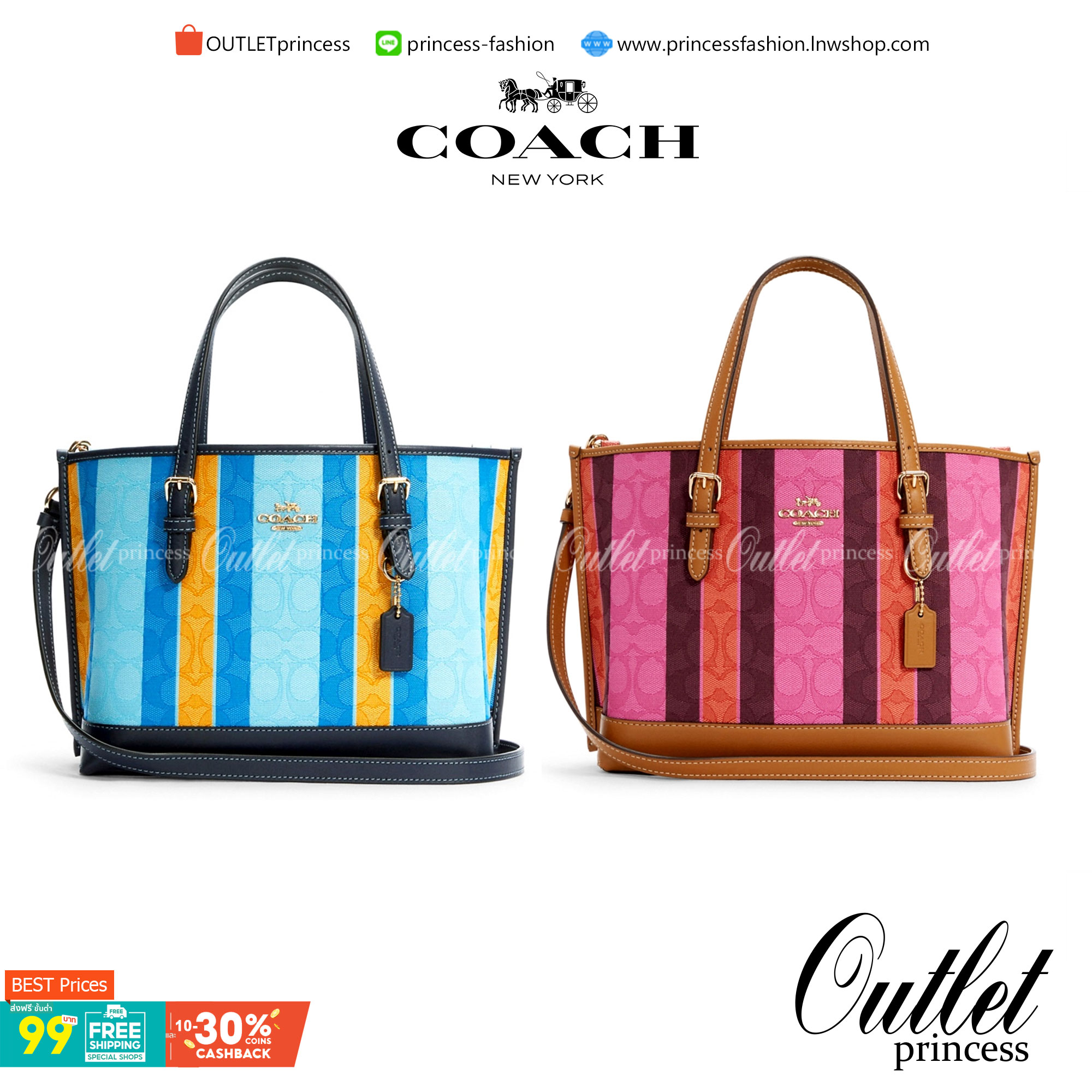 COACH C4086 MOLLIE TOTE 25 IN SIGNATURE JACQUARD WITH STRIPES แจกความสดใสด้วยลุคคัลเลอร์ฟูล กระเป๋าทรงโท้ท มินิไซส์ ตกแต่งลายเอกลักษณ์ถักทออยู่บนผ้า jacquard ตัดกับลายเส้นสีสันสวยงาม ลงตัวไม่ซ้ำใคร ภายในเป็นช่องโล่ง มีช่องซิปกลางใส่ของได้ ขนาดกำลังดีแบบใส