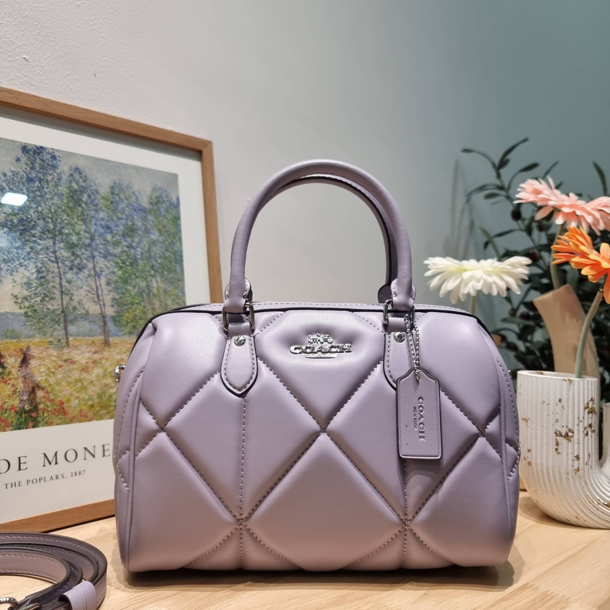 COACH ROWAN SATCHEL WITH PUFFY DIAMOND QUILTING CJ610 พร้อมส่ง กระเป๋าสะพายทรงหมอน ขนาดกำลังสวย คอลเลคชั่นสุดคลาสสิค ที่ดีไซน์เพิ่มความหรู