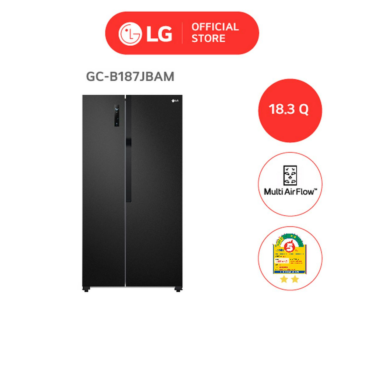 ตู้เย็น Side-by-Side ขนาด 18.3 คิว รุ่น GC-B187JBAM ระบบ Smart Inverter