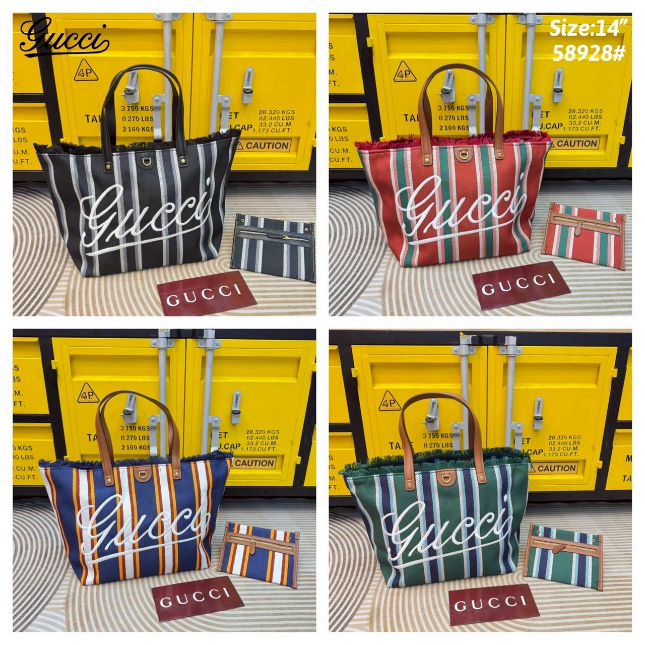 Gucci Embroidered large canvas tote bag Variation multicolor canvas กระเป๋าสะพายทรงโท้ทใบใหญ่ โดดเด่นผ้าแคนวาสฝ้ายลายทางสะดุดตา ตกแต่งด้วยงานปักลาย Gucci ด้านหน้า คอลเลคชั่นฤดูใบไม้ผลิ/ฤดูร้อน 2025