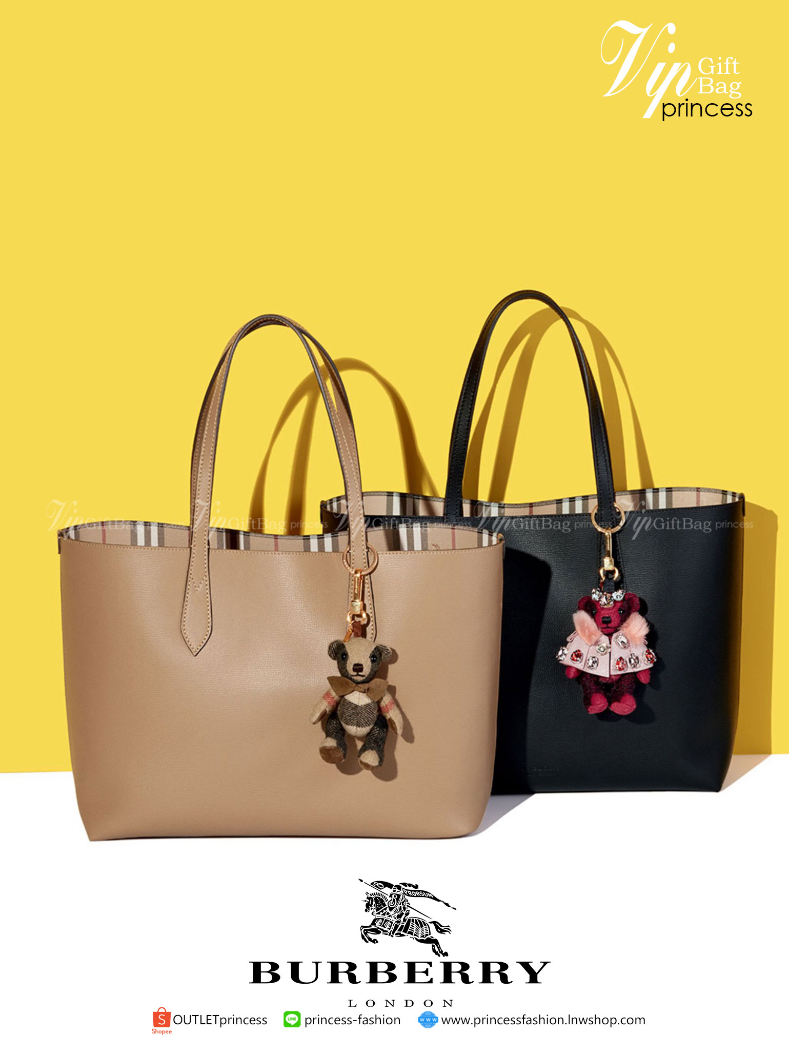 BURBERRY Leather Haymarket Check Medium Reversible Tote Bag กระเป๋าสะพายไหล่ทรงช้อปปิ้ง ทรงคลาสสิค ฮิตตลอดกาล