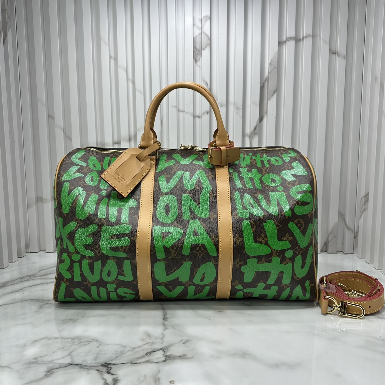 ORI หนังแท้ | LV Stephen Sprouse Graffiti Keepall 42cm กระเป๋าสะพายทรงคีฟออลใบใหญ่ ลวดลายตัวอักษรกราฟฟิกเต็มใบ