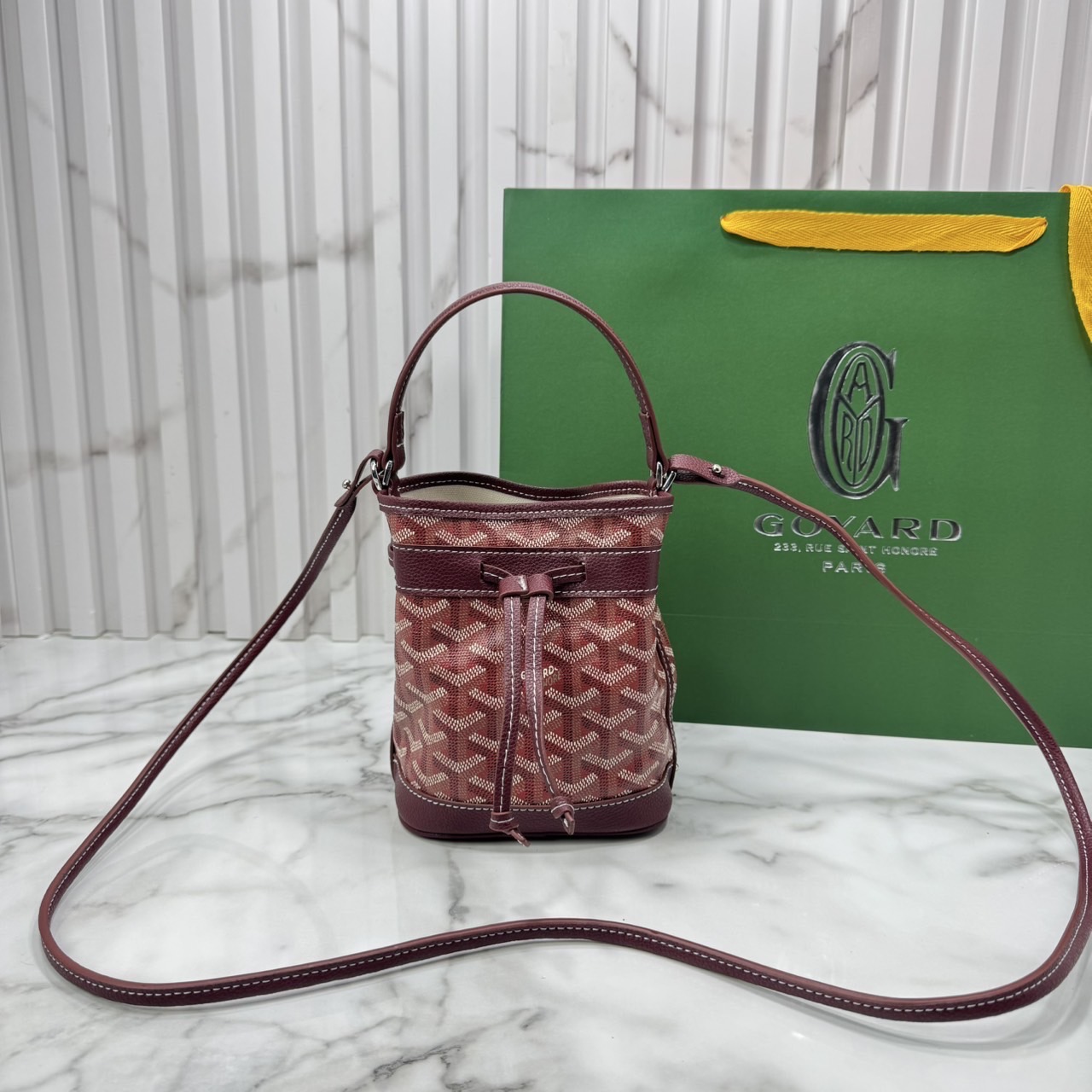RI หนังแท้ | Goyard Petit Flot Mini bucket bag กระเป๋าสะพายทรงบัคเก็ต ไซส์มินิ ดูผู้ดีในตัว วัสดุหนังแคนวาสพิมพ์ลายสวยคม