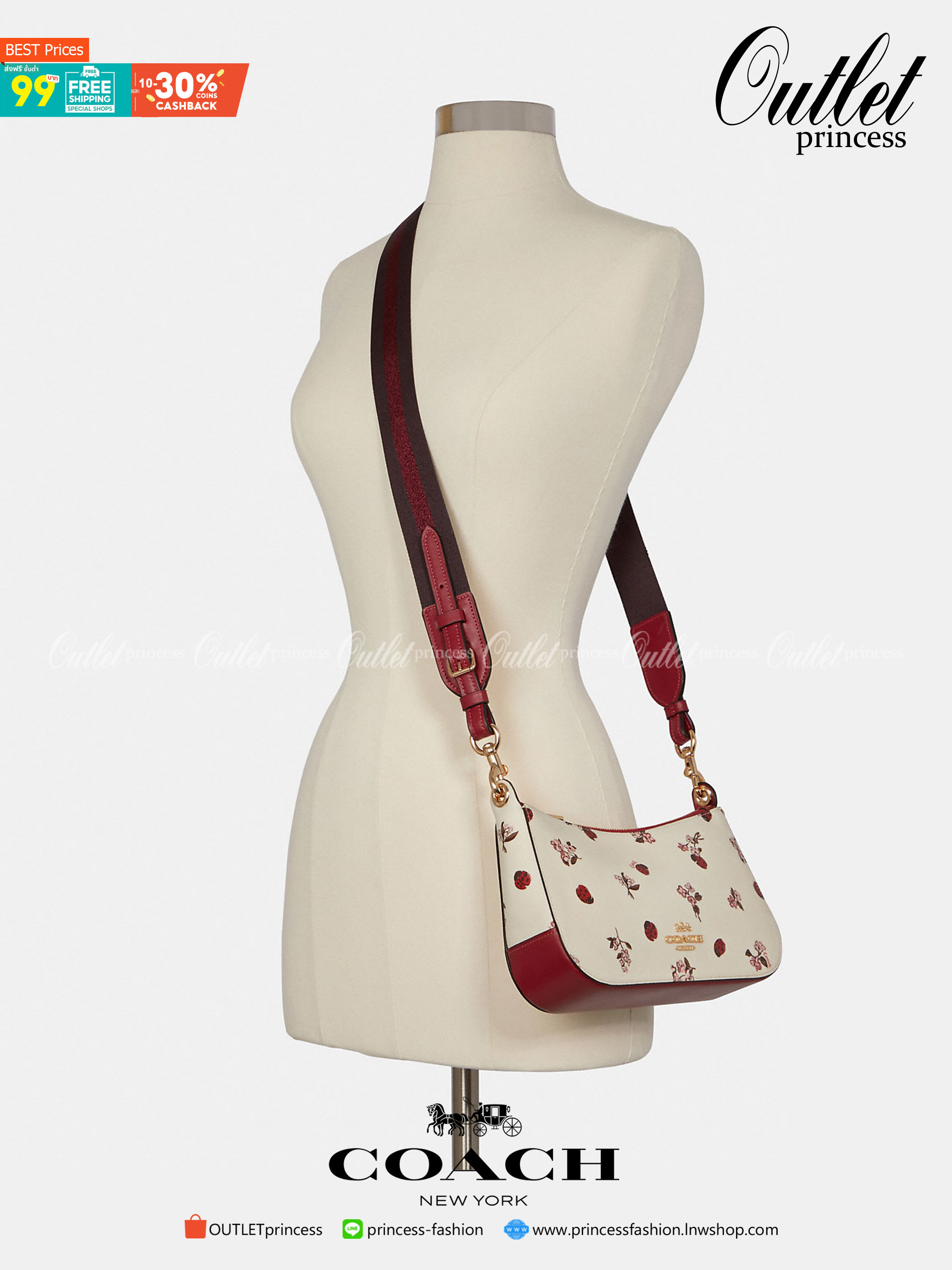 COACH C7973 JES BAGUETTE WITH LADYBUG FLORAL PRINT คอลเลคชั่นใหม่ล่าสุด พร้อมเสิร์ฟความสวยถึงบ้านเช่นเคย!! กระเป๋าสะพายทรงบาแกตต์ ดีไซน์ย้อนยุค ที่แอบแฝงความเรียบหรูดูแพงอยู่ในตัว โดดเด่นด้วยสายสะพายเส้นใหญ่ โทนสีคอนทราส ทำให้ไอเท็มนี้ดูมีลูกเล่นมากขึ้น ว