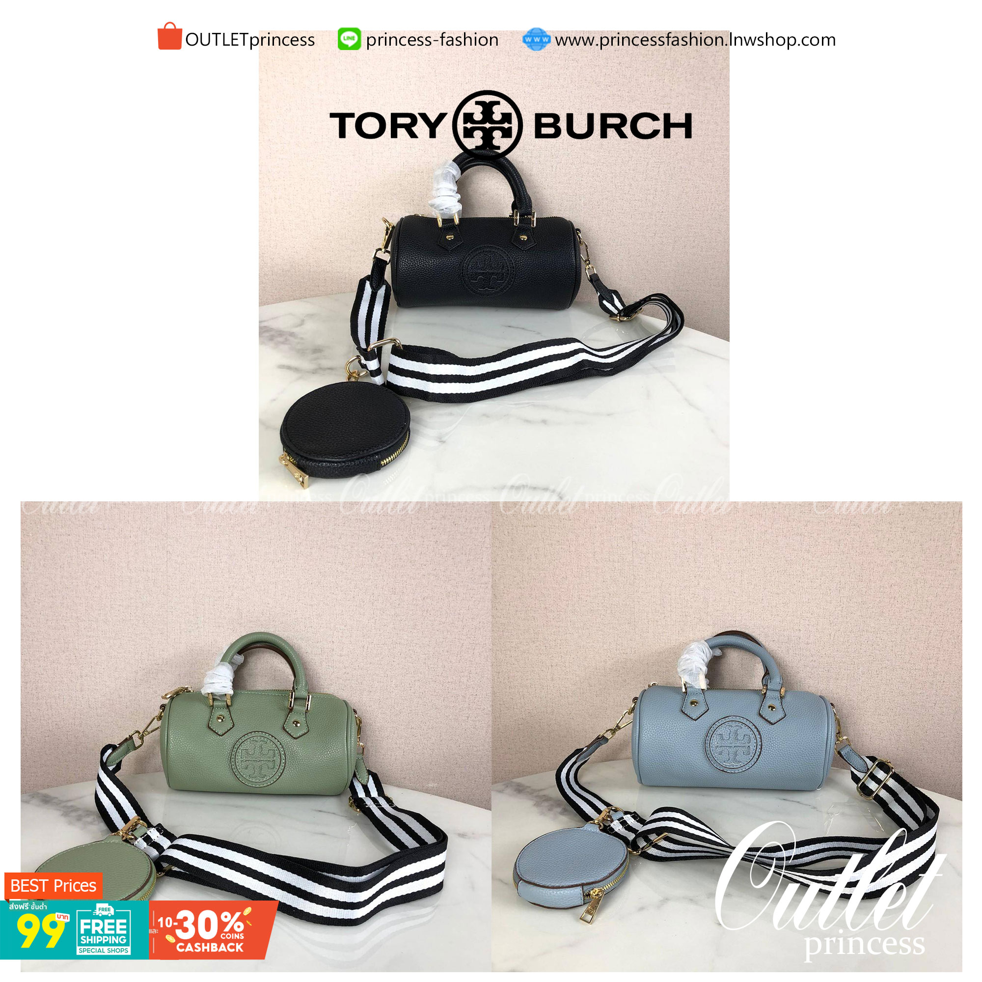 กระเป๋าถือ หรือสะพาย TORY BURCH เปิด - ปิดกระเป๋าด้วยซิป ด้านในมีช่องใส่ของ 1 ช่อง มาพร้อมสายสะพายยาว สามารถถอดและปรับได้ Free Size ค่ะ