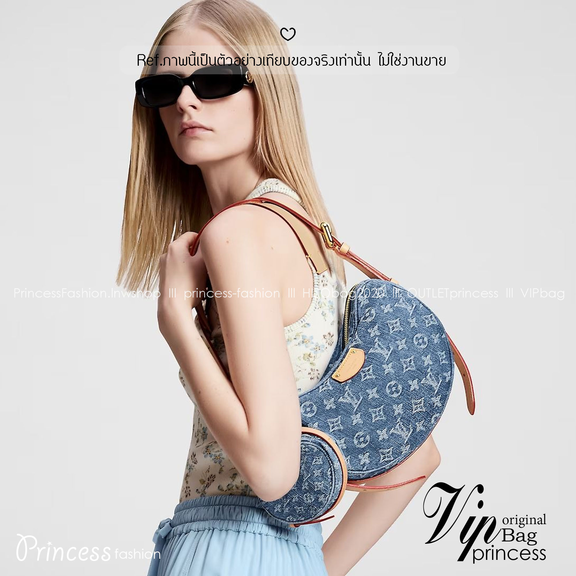 LV Croissant MM Monogram Denim Bag Washed Blue กระเป๋าทรงโค้งมนคล้ายครัวซองต์ สวยชิคฉ่ำก่อนใคร ด้วยดีไซน์สุดเก๋แบบทำถึง เพิ่มดีเทลน่าใช้ด้วยใบลูก ที่แยกออกมาใช้ได้