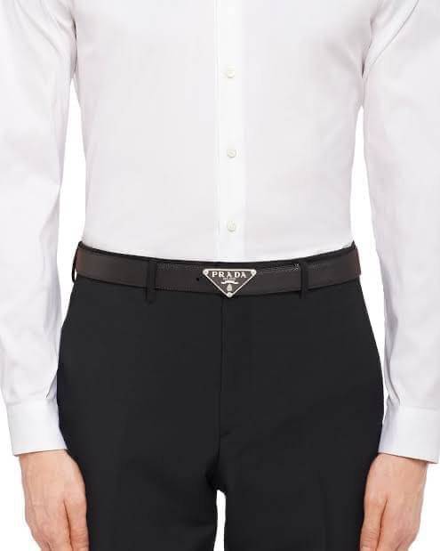 PRADA BELT LOGO 2CM / Prada Triangle Saffiano Logo Belt เข็มขัดพราด้าทรงสามเหลี่ยม เกรดใช้สลับของจริง หนังแท้ ออริจินอล ใช้งานต่างประเทศได้