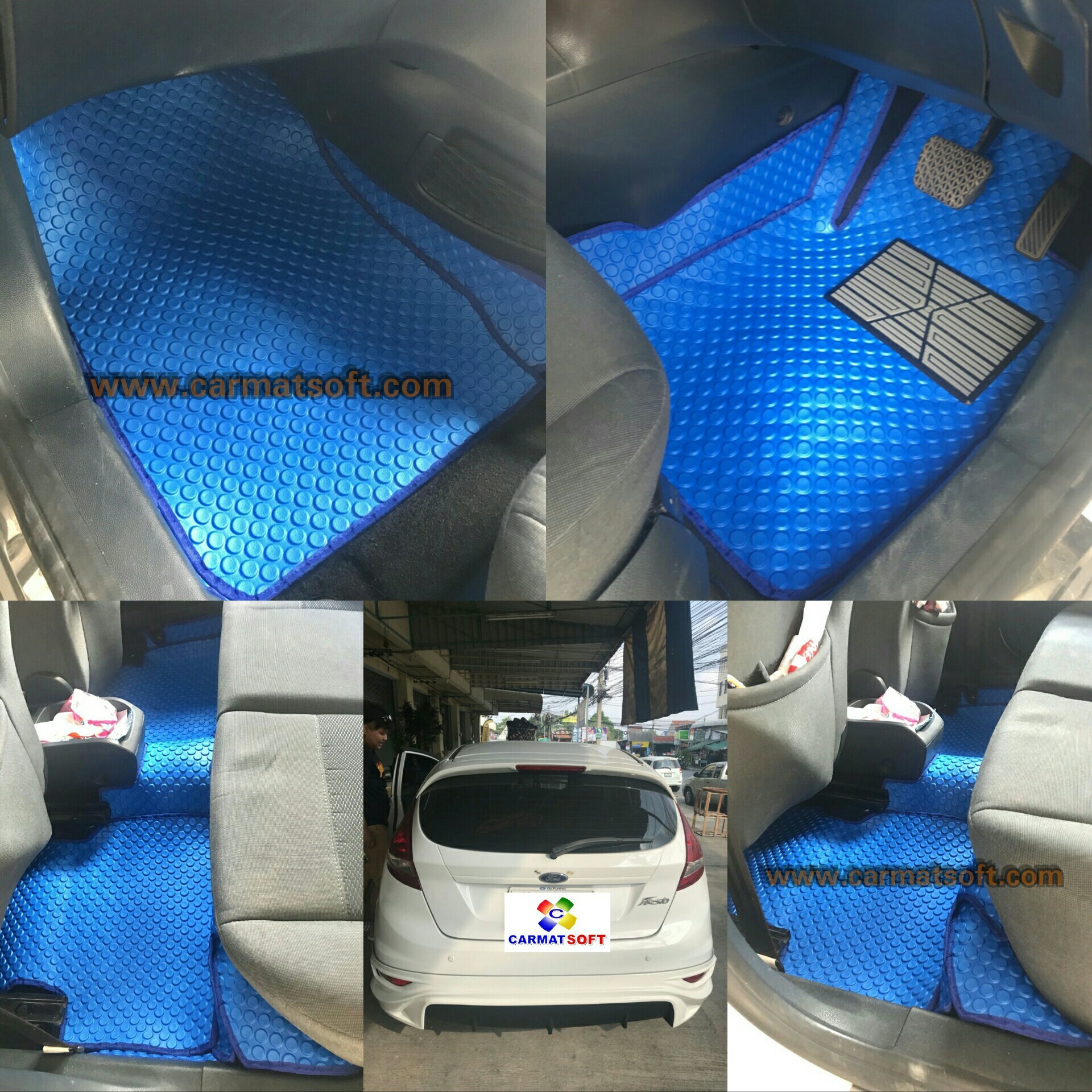 พรมปูพื้นรถยนต์FORD FIESTA ลายกระดุม สีน้ำเงินขอบดำ เต็มคัน