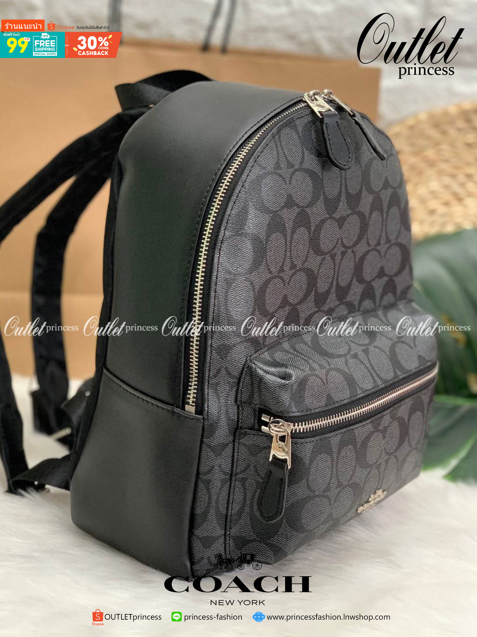 OUTLET 】COACH MEDIUM CHARLIE BACKPACK IN SIGNATURE ((32200)) พร้อมส่งที่ไทยอีกครั้งค่ะ! กระเป๋าสะพายหลังขนาดกลาง หนังแท้+ไนล่อน ด้านหน้ามีช่องซิปให้หนึ่งช่อง;เปิดปิดช่องหลักแบบซิปคู่ ภายในกว้างใส่สัมภาระได้จุนะคะ พร้อมช่องซิปให้อีกช่องค่ะ;สายสะพายสามารถเล