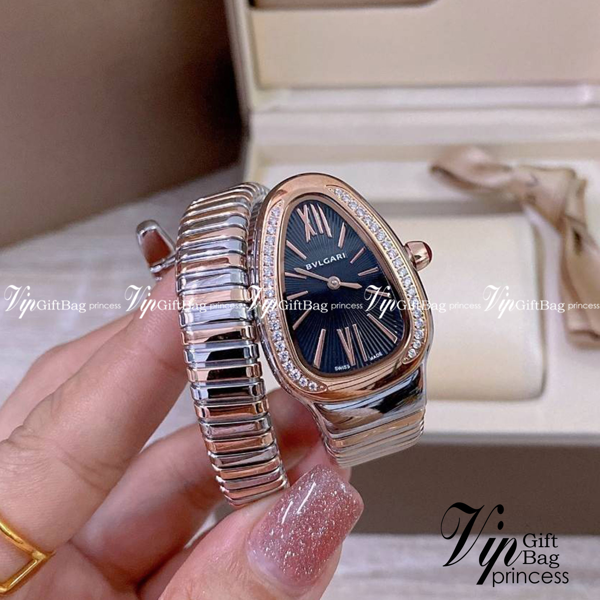 BVLGARI SERPENTI WATCH 24mm 26mm นาฬิกาบุลการี รุ่นหน้าปัดล้อมเพชร นาฬิกาผู้หญิง ภาพสินค้าถ่ายจากงานขายจริง