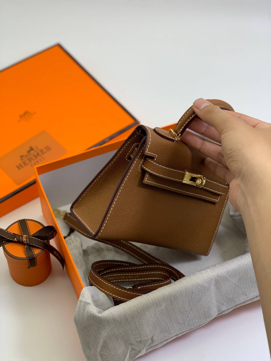 VIP หนังแท้ 】HERMES KELLY 20 MINI SELLIER GOLD EPSOM GOLD HARDWARE