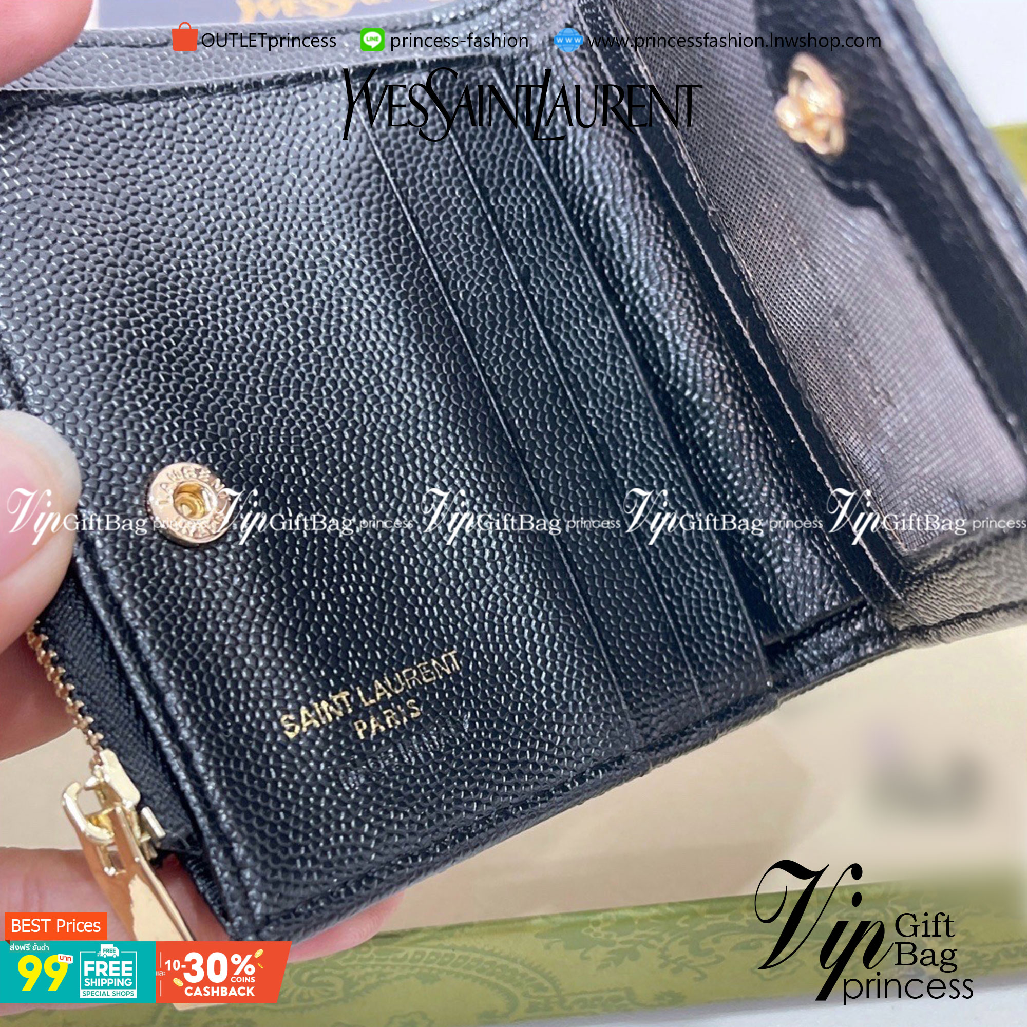 VIP 】YSL SAINT LAURENT Monogram Zipped Bifold MINI Wallet กระเป๋าสตางค์ใบสั้นที่ใส่แบงค์ ใส่บัตร ใส่เหรียญได้เยอะสุดๆ มีช่องซิปใส่เหรียญ ใบเดียวครบจบเลย หนังสวยมาก พร้อมส่ง 3 สีเลยค่าา