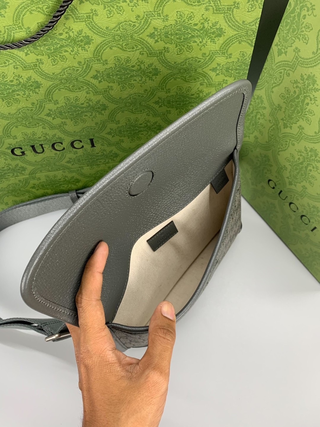 GUCCI OPHIDIA GG SMALL BELT BAG GRAY กระเป๋าคาดเอวสีเทา หนังแท้ผสมแคนวาส เกรดออริจินอล 1:1 สลับแท้ ใช้งานต่างประเทศได้