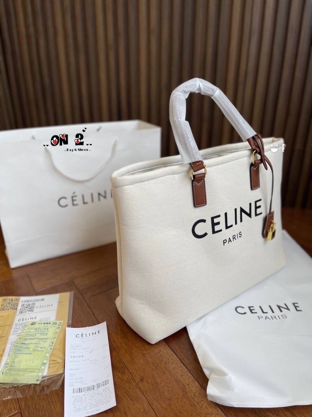 CELINE TOTE BAG / Celine Horizontal Cabas in Canvas with Celine print and calfskin 16" ไอเท็มสุดคิ้วท์ งานผ้าแคนวาสทรงชอปปิ้ง ตะเข็บสวย ปั๊มอะไหล่ ดีไซน์ทรง Shopping
