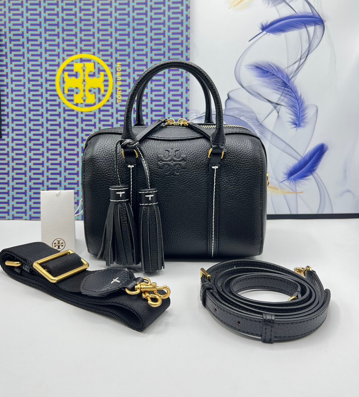 Tory Burch Thea Mini Web Satchel Crossbody Bag / Tory keepall พร้อมส่ง กระเป๋าสะพายทรงหมอนขนาดกลางกำลังน่ารัก เกรดท็อปออริจินอล