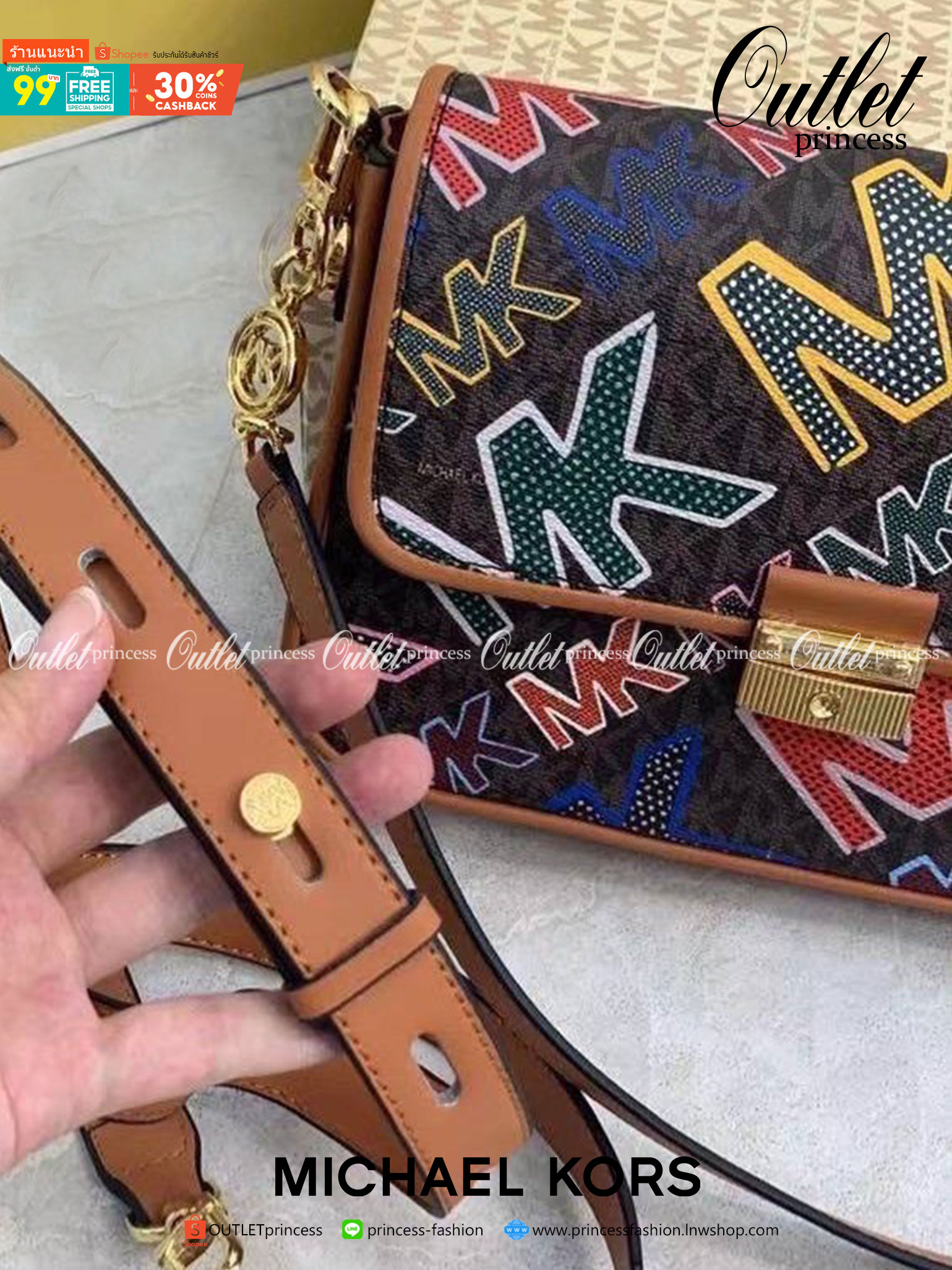 MICHAEL KORS CROSSBODY BAG กระเป๋าสะพายMK เปิดหน้า หนังพิมพ์ลายแบรนด์ มาพร้อมสายสะพาย2 สาย งานจริงสวยน่าใช้มากค่ะ