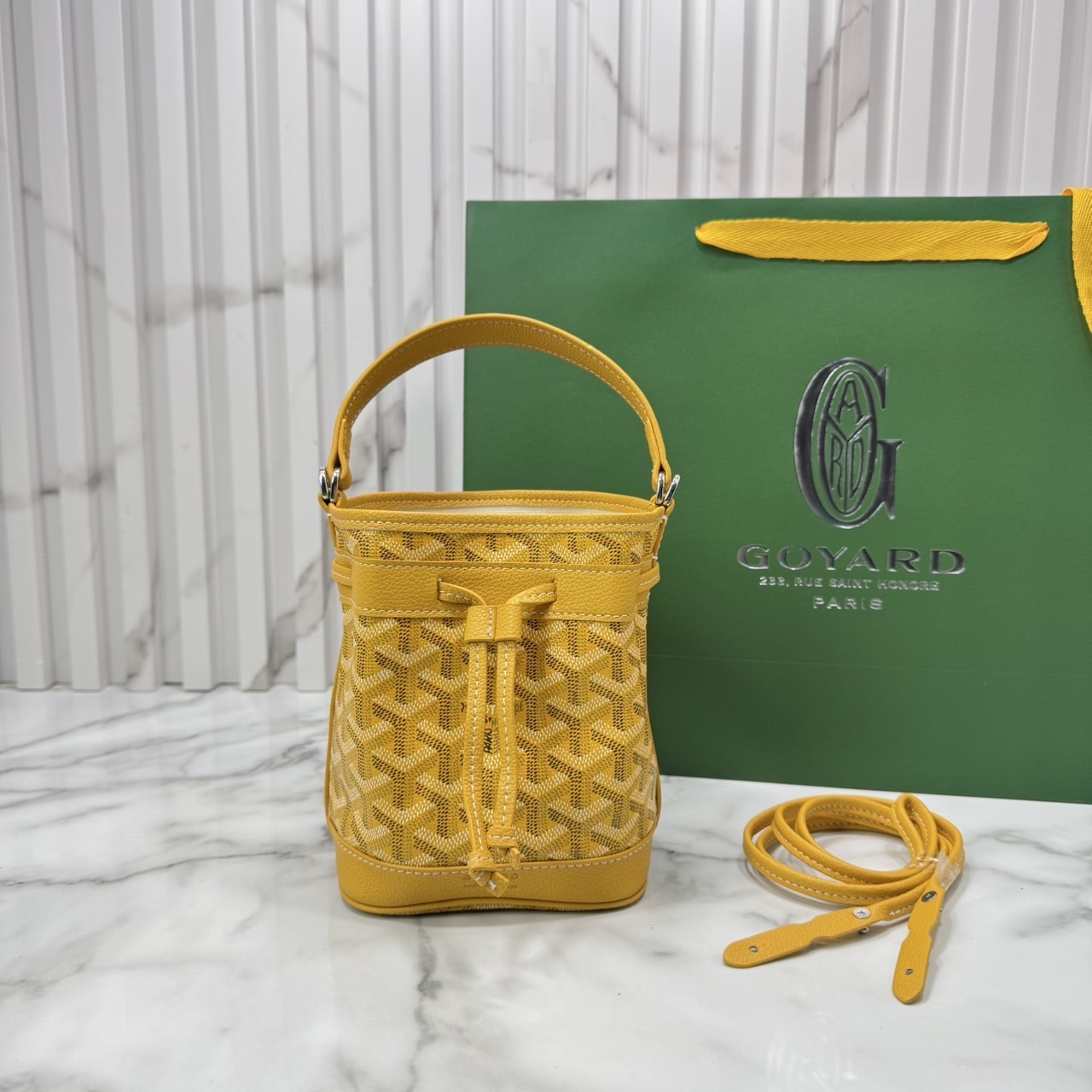 RI หนังแท้ | Goyard Petit Flot Mini bucket bag กระเป๋าสะพายทรงบัคเก็ต ไซส์มินิ ดูผู้ดีในตัว วัสดุหนังแคนวาสพิมพ์ลายสวยคม