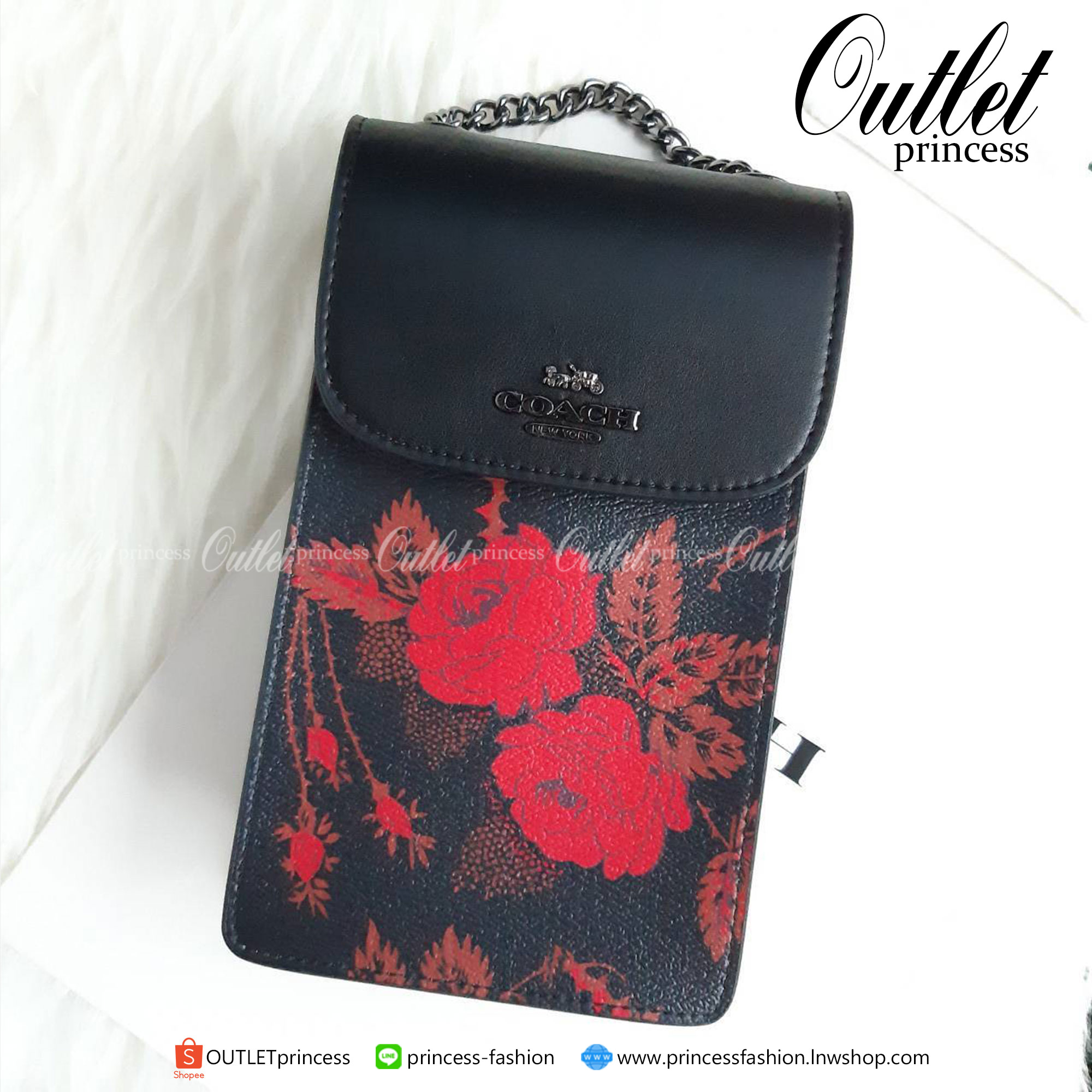 ของแท้ 100% COACH F76988 NORTH/SOUTH PHONE CROSSBODY IN SIGNATURE CANVAS WITH PRAIRIE DAISY CLUSTER PRINT /BLACK