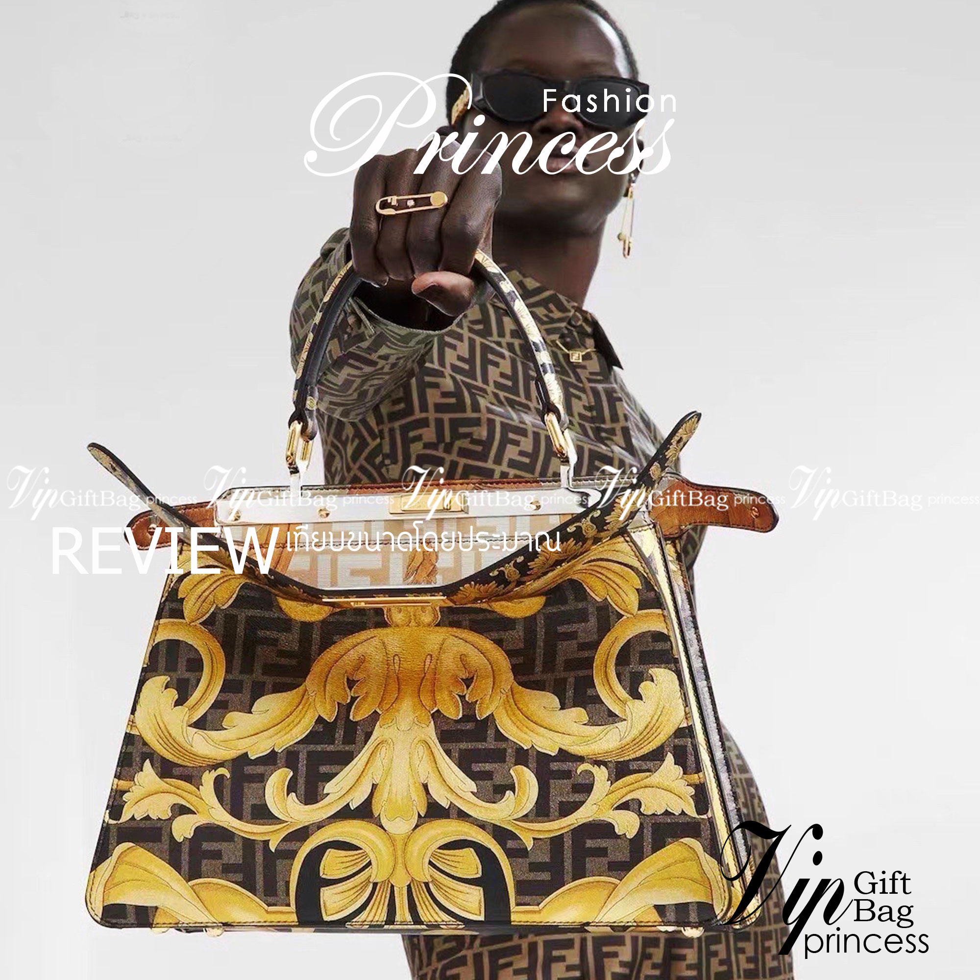 Fendi x Versace Peekaboo Bags / FF Fendace Gold Baroque FF Motif Peekaboo กระเป๋าสะพายสวยไฮโซ สุดฮิต ขนาดกำลังดีหนังลายกราฟฟิกมาใหม่ สวยหรูดูไฮโซมากค่ะ มาพร้อมสายสะพายยาวถอดออกถือได้