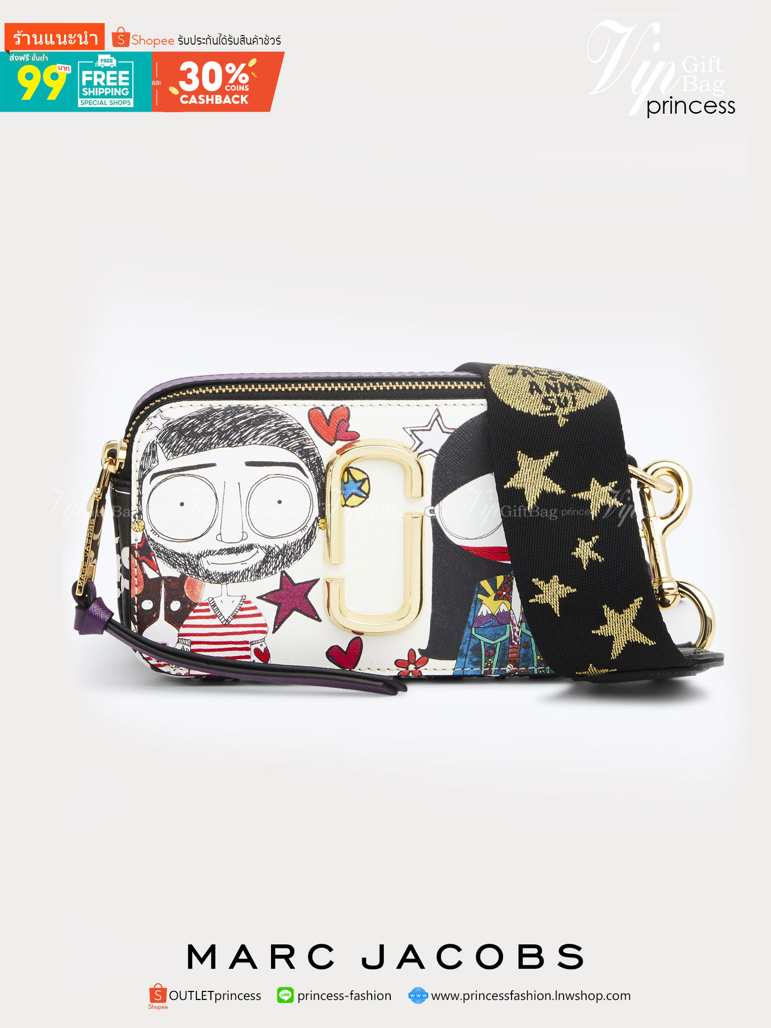 พรีเมี่ยมกิ๊ฟแท้ 100% 】หนังแท้ MARC JACOBS The Snapshot Camera X Anna Sui Cross Body Bag