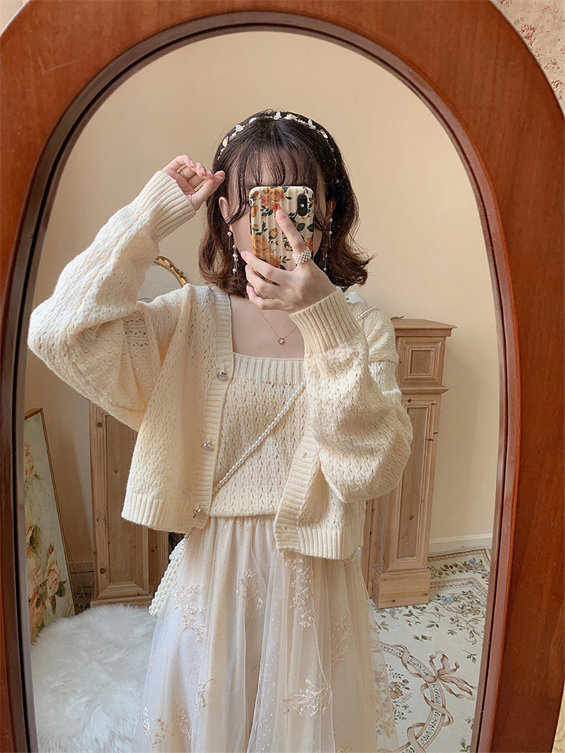 พร้อมส่ง 3 สี 🍋🎪 Lele set เซตเสื้อไหมพรมแขนยาว สายเดี่ยว (IN36643)