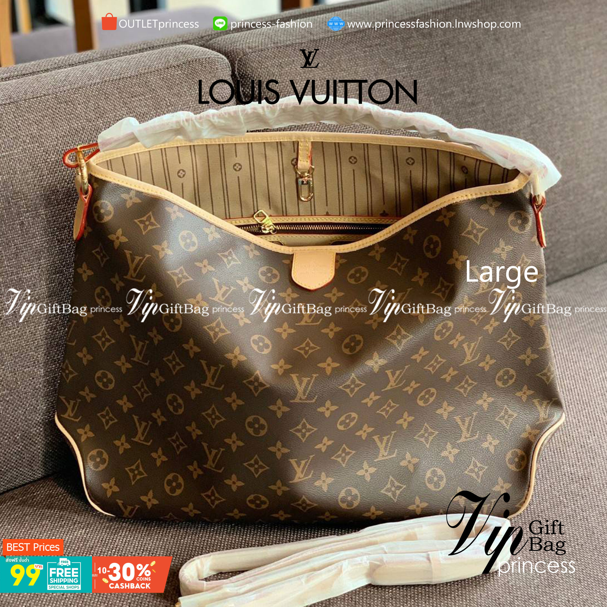 Large: ชอบๆใบใหญ่ ใส่ได้เยอะจริงๆค่าา!! LOUIS VUITTON MONOGRAM DELIGHTFUL ((PREMIUM GIFT LV)) พร้อมส่งค่ะสาวๆ กระเป๋าทรงสูง ใบใหญ่ หนังแกะสังเคราห์ นิ่มสวย ขอบหนังขัดสีธรรมชาติ หูหิ้วปั้มโลโก้LV สวย ปากกระเป๋ามีตัวคล้องให้นะคะ; ภายในกว้างมากๆสำหรับรุ่นนี้