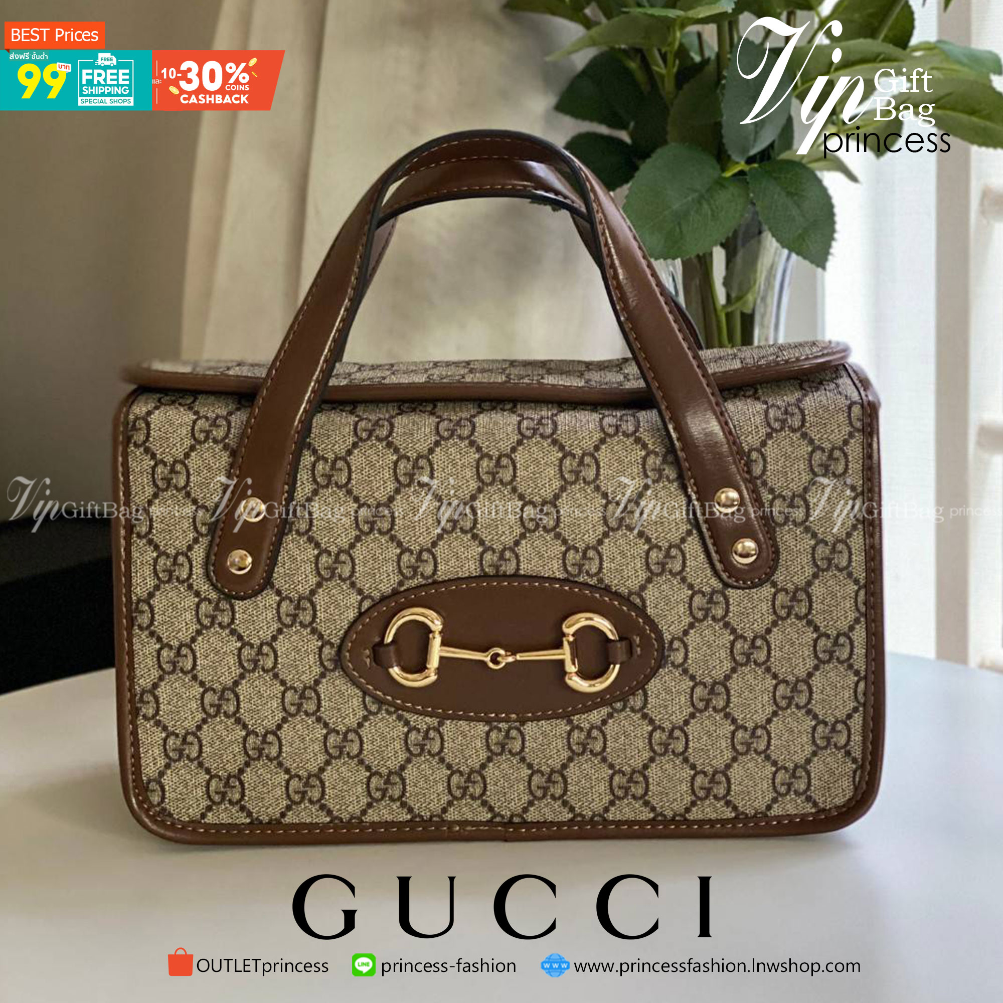 VIP GIFTbag 】GUCCI Horsebit 1955 mini leather-trimmed printed coated-canvas tote คอลเลคชั่นใหม่ล่าสุด ดาราเซเลปใช้กันเพียบ กระเป๋าถือ ดีไซน์สวย เชื่อได้เลยใบนี้สาวๆต้องหลงรัก จนวางไม่ลงเลยน้า