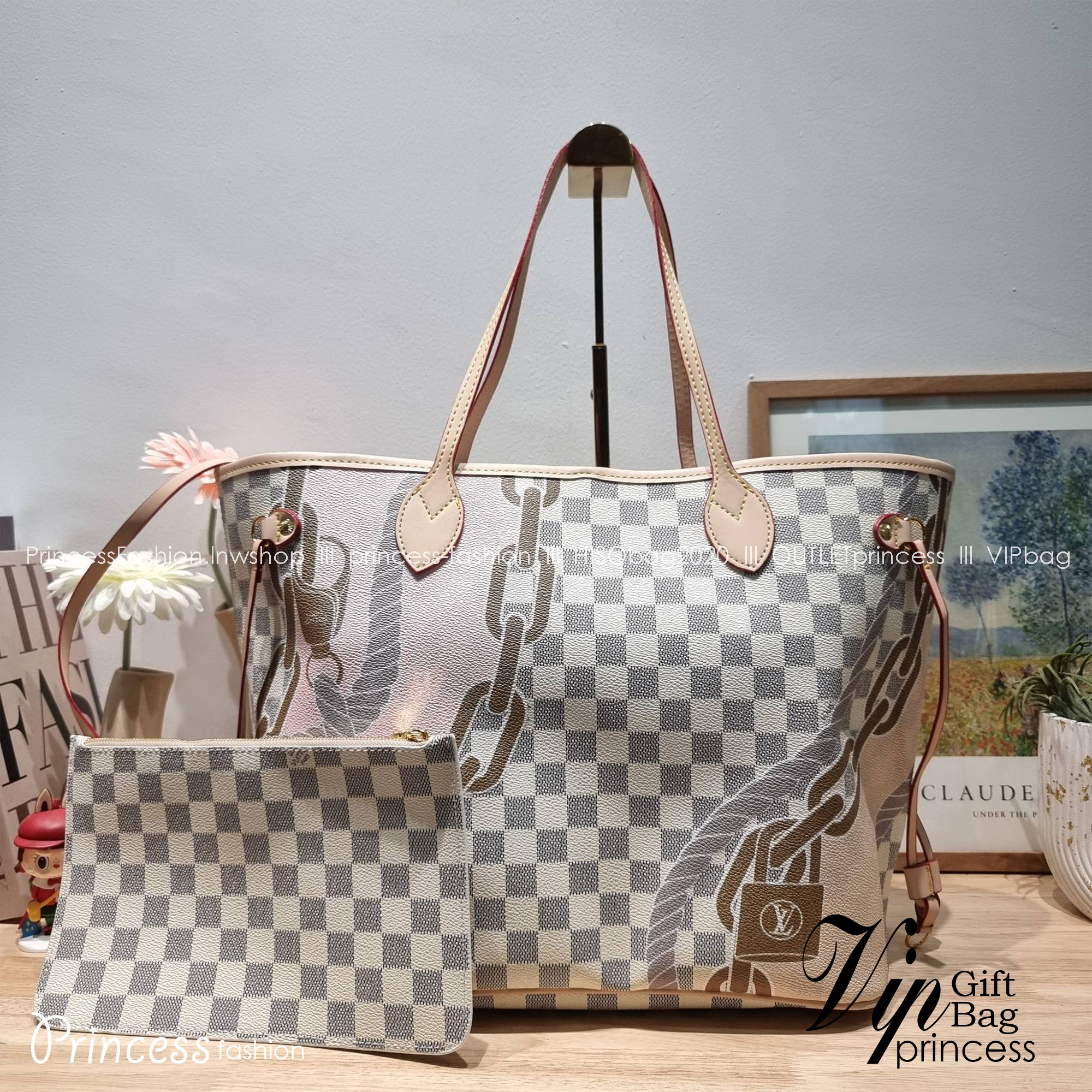 LV Neverfull MM Damier Azur คอลเล็คชั่น Spring Nautical / LV 2IN1 TOTE SET WITH NAUTICAL PRINT ดีไซน์ใหม่ต้อนรับฤดูร้อน กับกระเป๋าสะพายไหล่ใบใหญ่ทรง tote มาพร้อมใบลูก คลาสสิคที่สุด เป็นอีกรุ่นที่มีคนใช้เยอะมากๆ โทนสีละมุน
